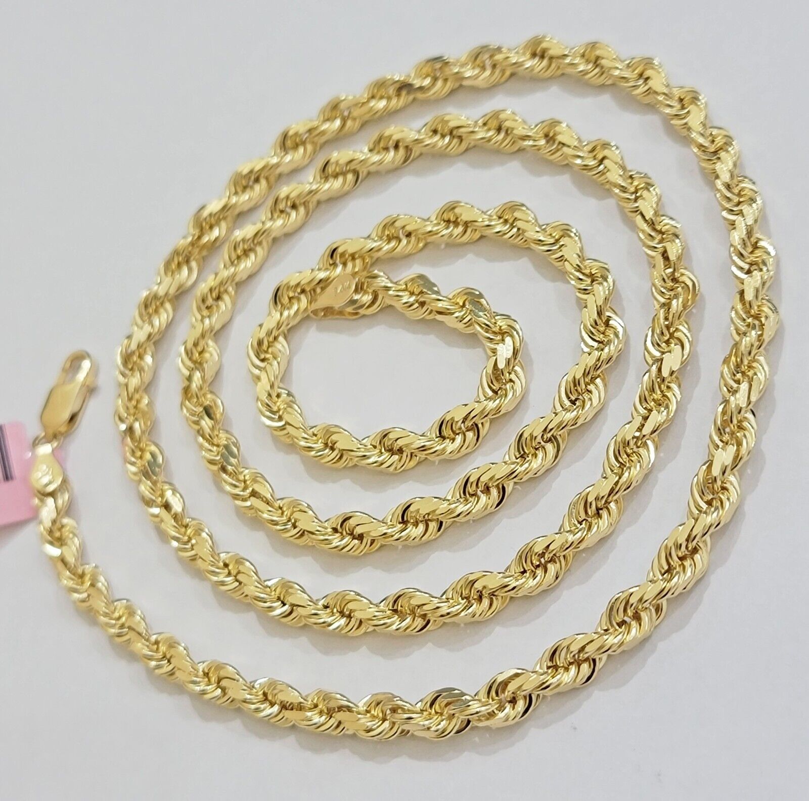 Real 14k Yellow Gold Rope Chain 28 Inch Necklace 4.5mm Diamond Cut SOLID 14K Men - GoldenlinQ
