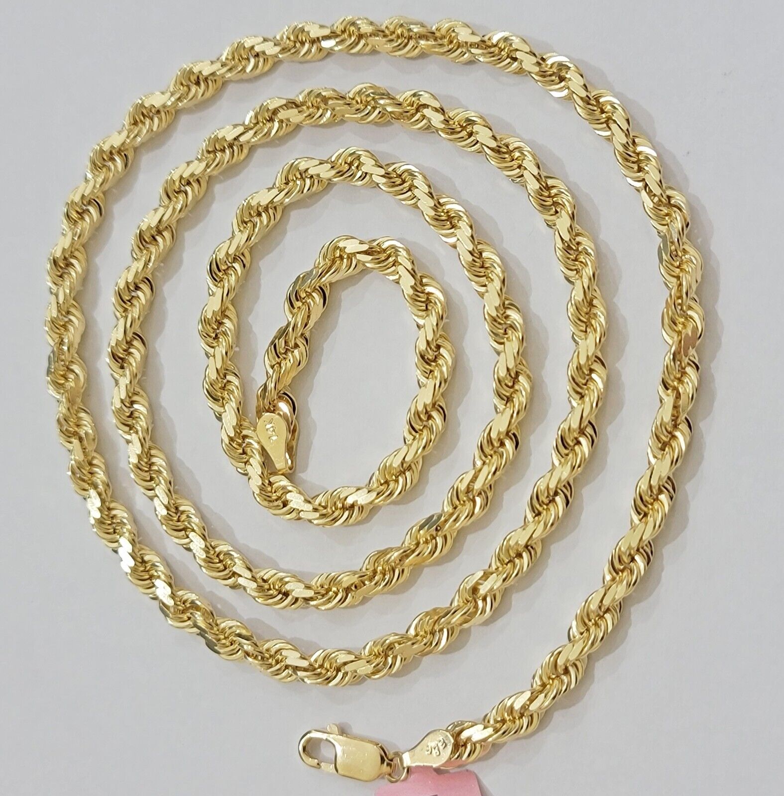 Real 14k Yellow Gold Rope Chain 28 Inch Necklace 4.5mm Diamond Cut SOLID 14K Men - GoldenlinQ