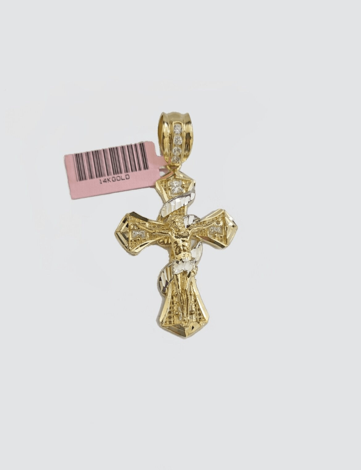 Real 14k Yellow Gold Rope Chain 5mm 26'' Necklace Jesus Cross Charm Pendant 14kt - GoldenlinQ
