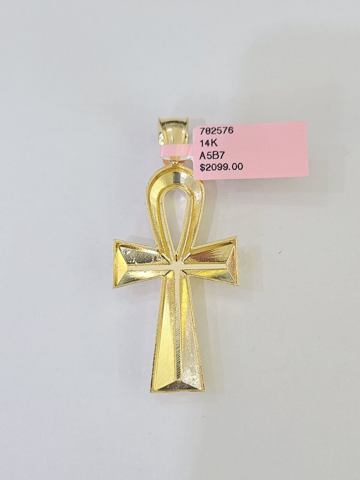 Real 14k Yellow Gold Rope Chain Ankh Cross Charm Set Link 5mm 22Inch Necklace