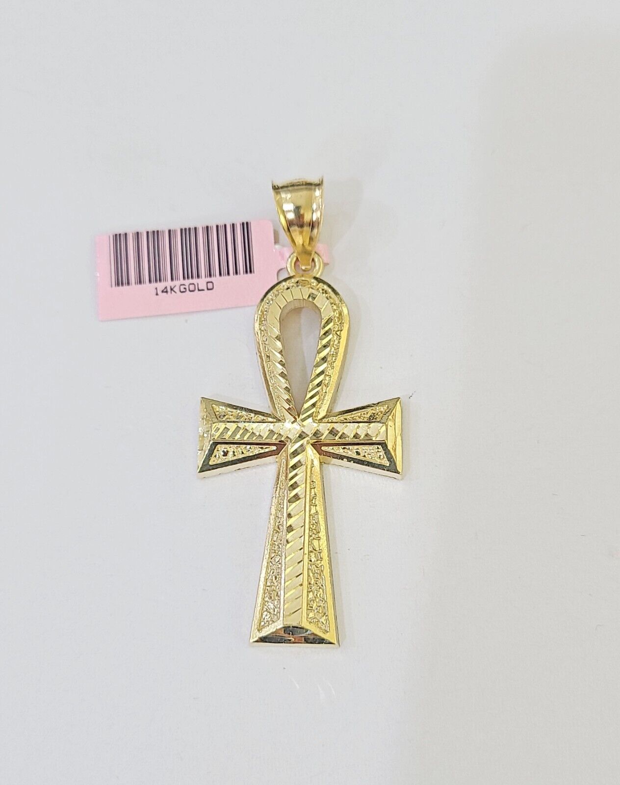 Real 14k Yellow Gold Rope Chain Ankh Cross Charm Set Link 5mm 22Inch Necklace
