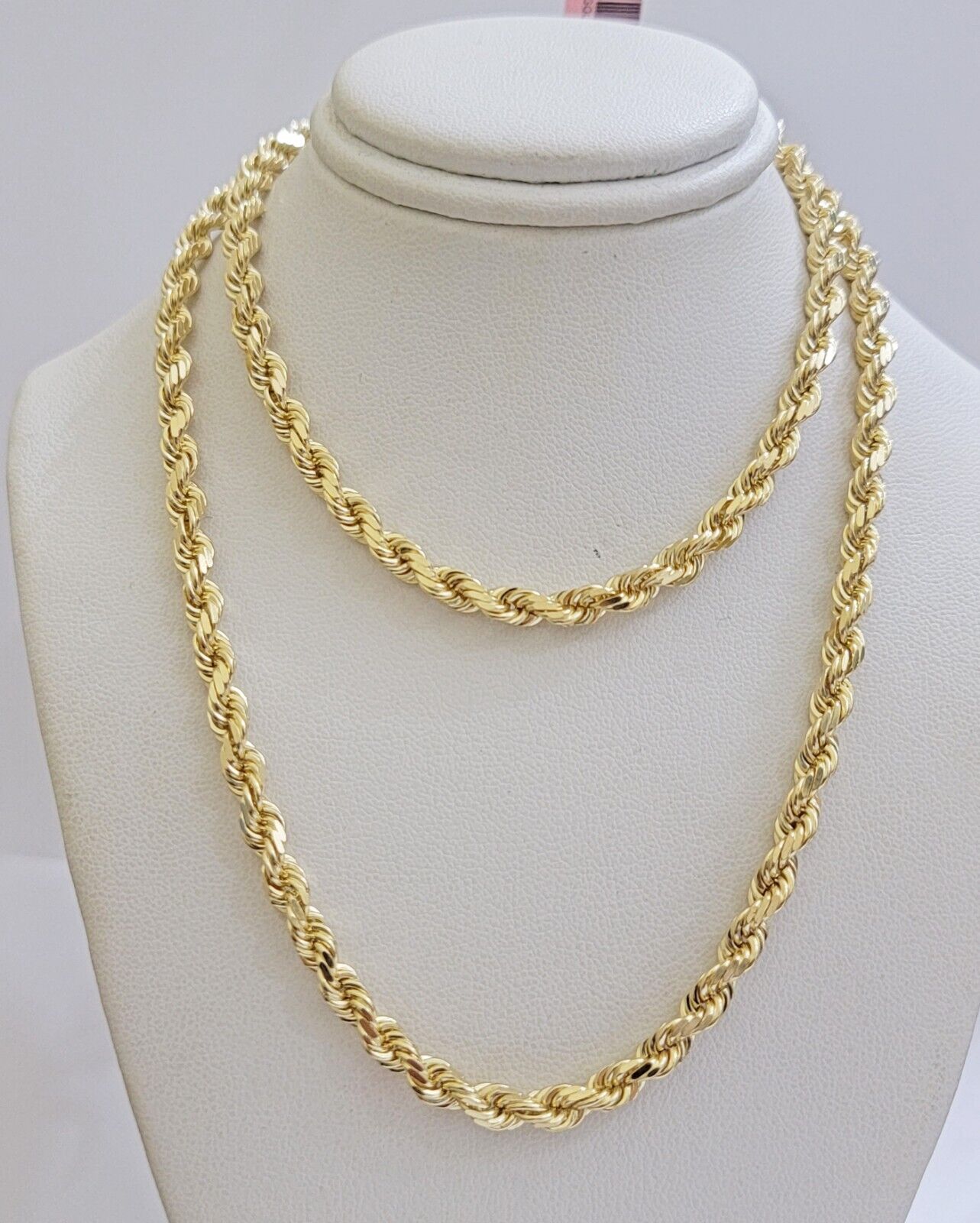 Real 14k Yellow Gold Rope Chain Necklace 24 Inch 4.5mm Diamond Cuts SOLID 14 KT - GoldenlinQ