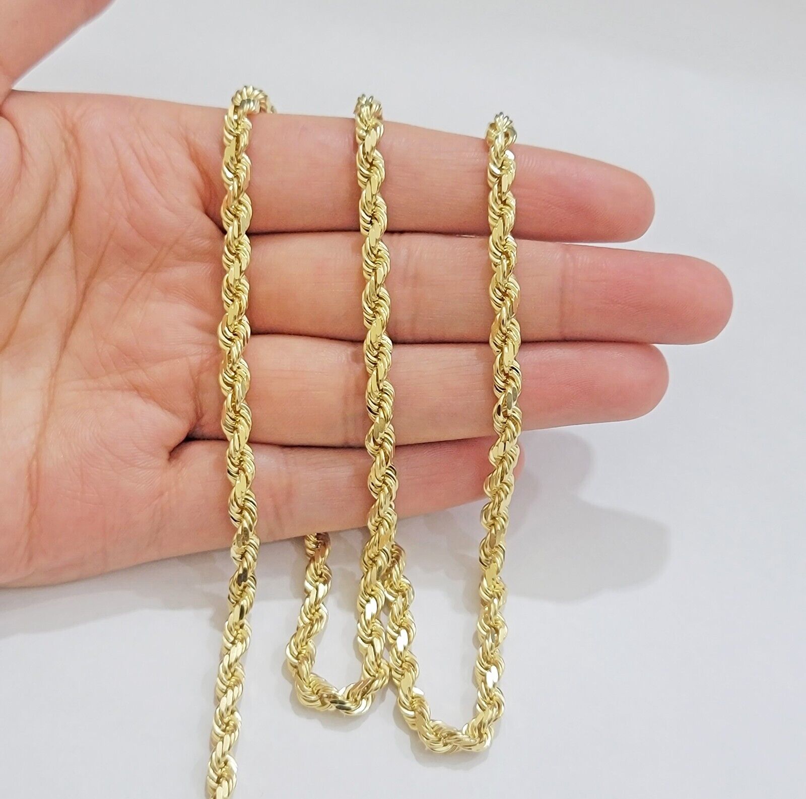 Real 14k Yellow Gold Rope Chain Necklace 24 Inch 4.5mm Diamond Cuts SOLID 14 KT - GoldenlinQ