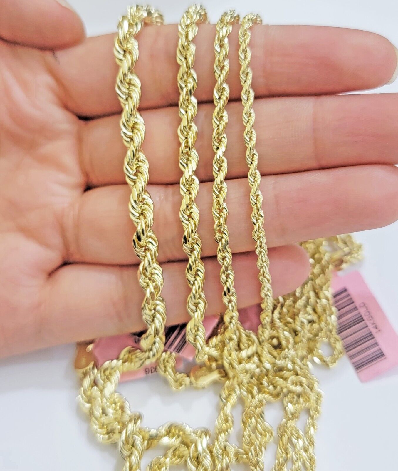 Real 14k Yellow Gold Rope chain necklace 2.5mm 3mm 4mm 5mm 18-26 Inch Men women
