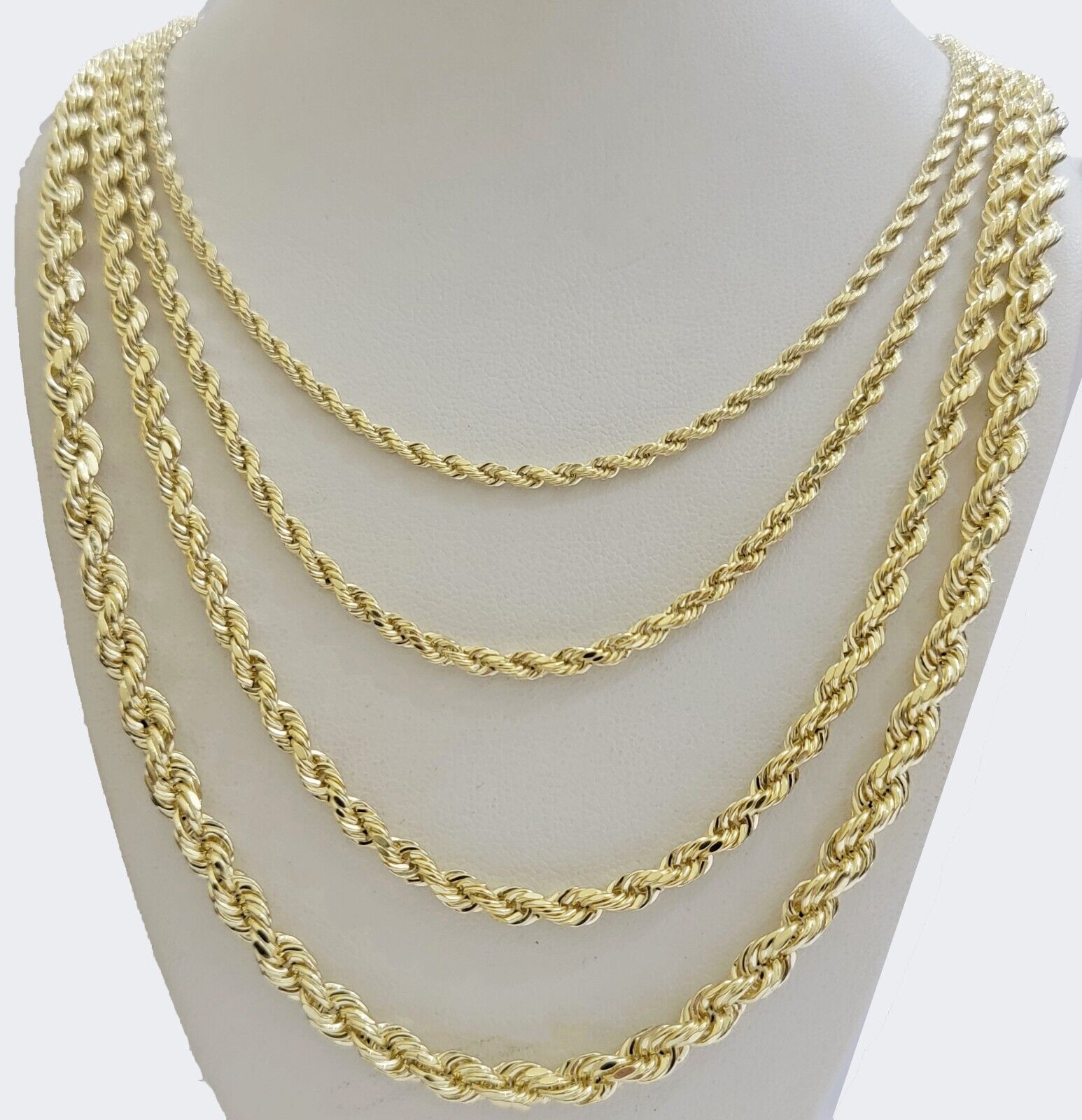Real 14k Yellow Gold Rope chain necklace 2.5mm 3mm 4mm 5mm 18-26 Inch Men women