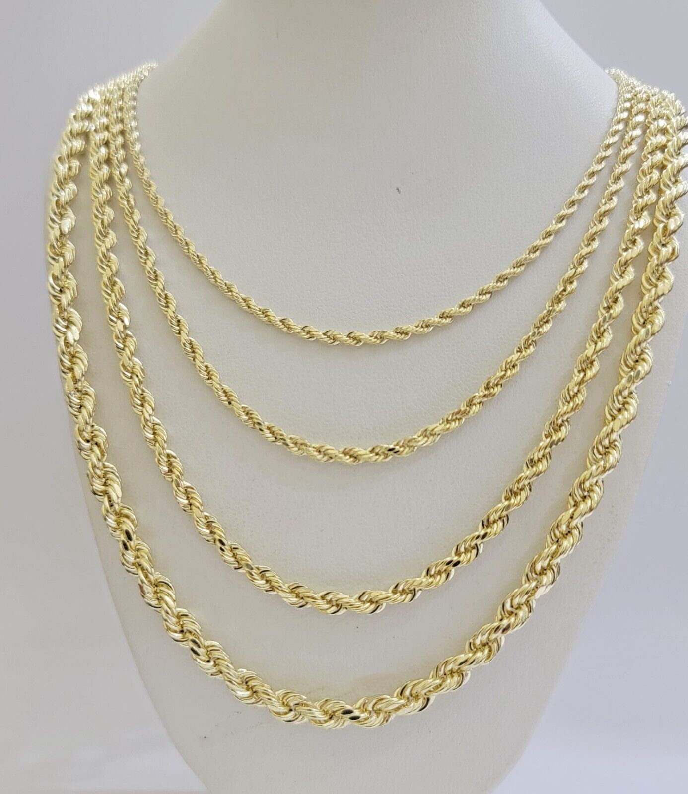 Real 14k Yellow Gold Rope chain necklace 2.5mm 3mm 4mm 5mm 18-26 Inch Men women
