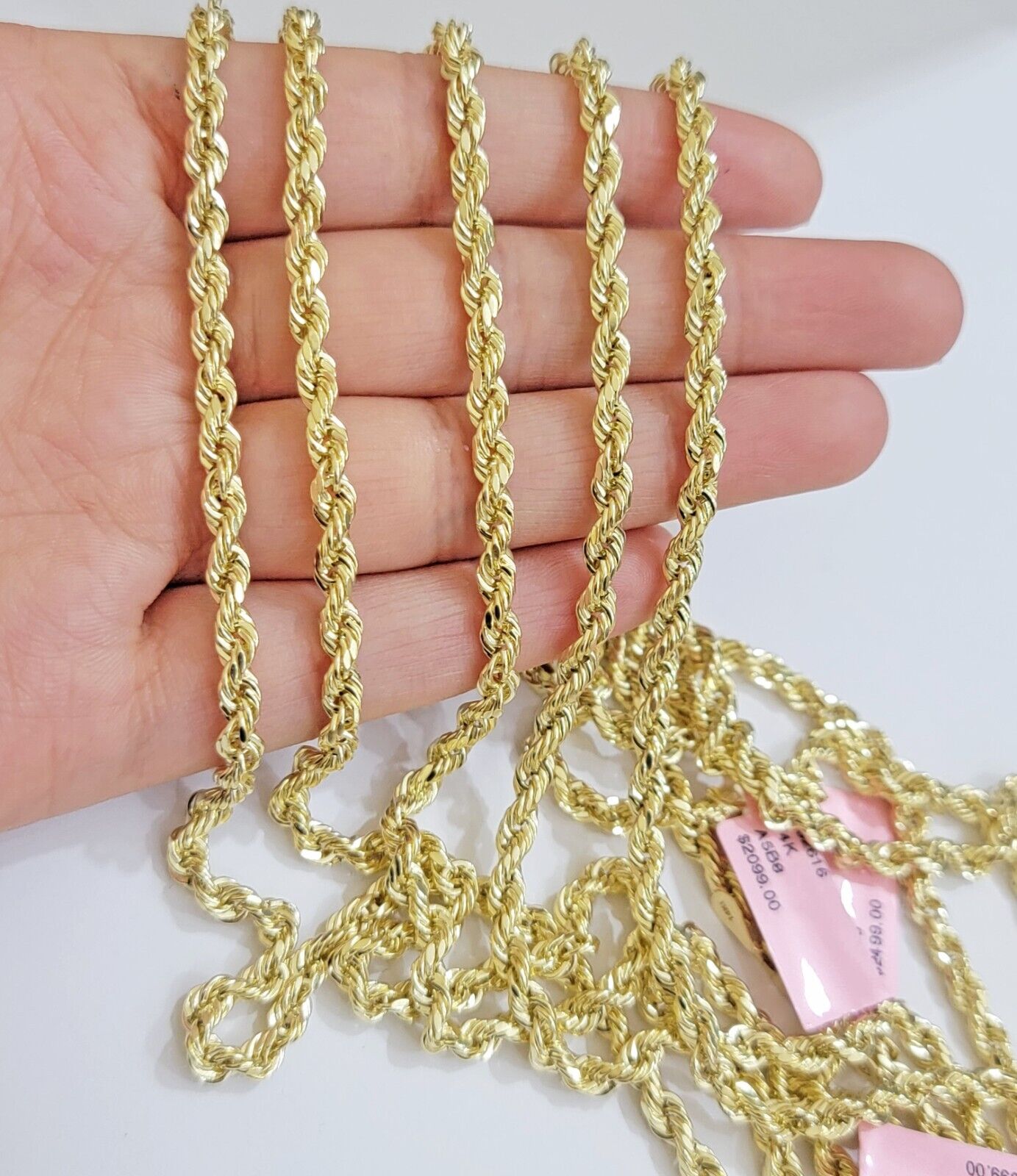 Real 14k Yellow Gold Rope chain necklace 2.5mm 3mm 4mm 5mm 18-26 Inch Men women