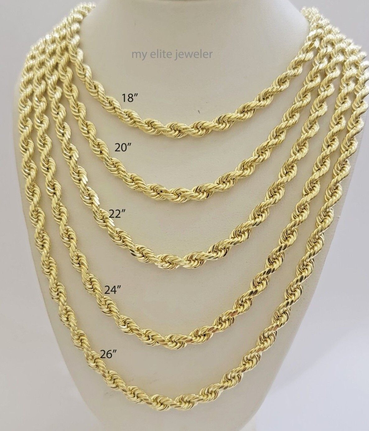 Real 14k Yellow Gold Rope chain necklace 2.5mm 3mm 4mm 5mm 18-26 Inch Men women