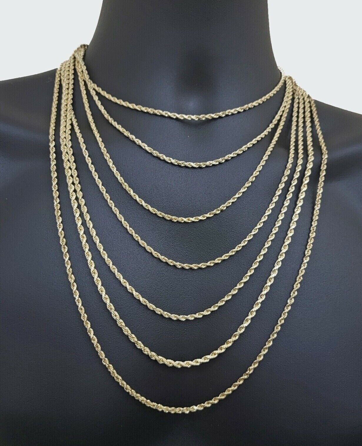 Real 14k Yellow Gold Rope Chain Necklace 3mm 18 - 26 Inch Diamond Cut 14kt SALE - GoldenlinQ