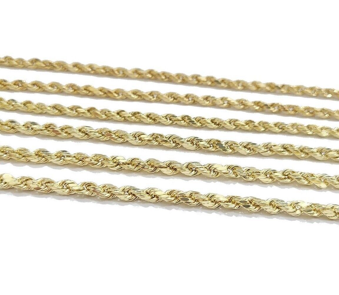 Real 14k Yellow Gold Rope Chain Necklace 4mm 18-26 Inch Diamond Cut Mens 14kt