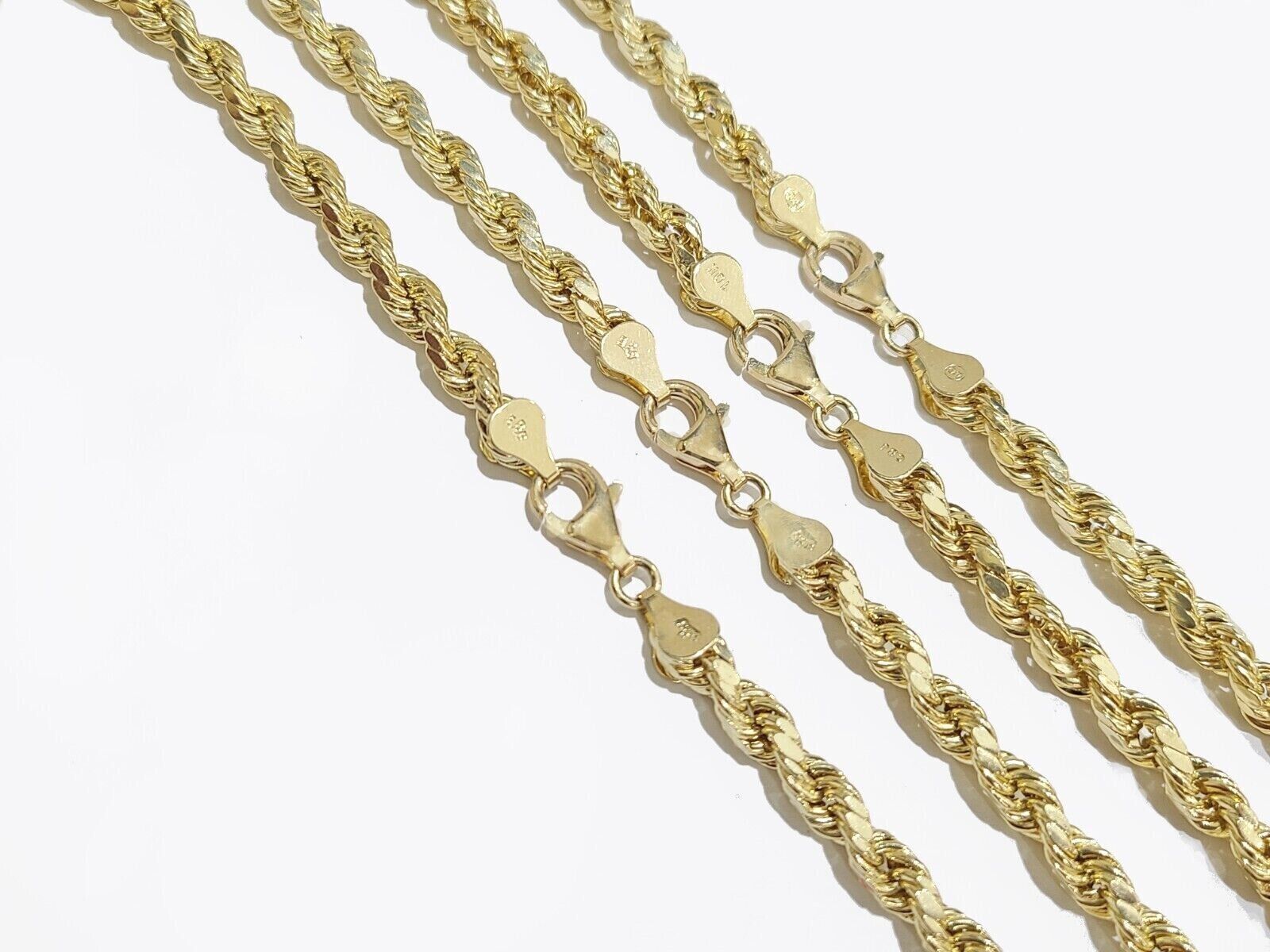 Real 14k Yellow Gold Rope Chain Necklace 4mm 18-26 Inch Diamond Cut Mens 14kt