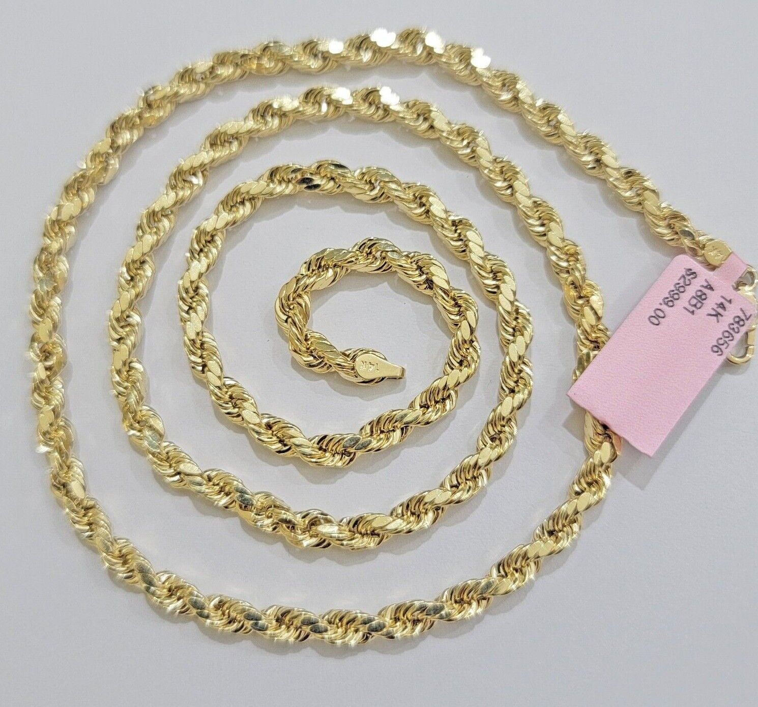 Real 14k Yellow Gold Rope Chain Necklace 4mm 18-26 Inch Diamond Cut Mens 14kt
