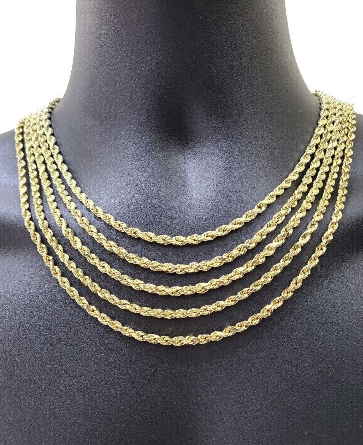 Real 14k Yellow Gold Rope Chain Necklace 4mm 18 - 30 Inch Diamond Cut 14kt SALE - GoldenlinQ