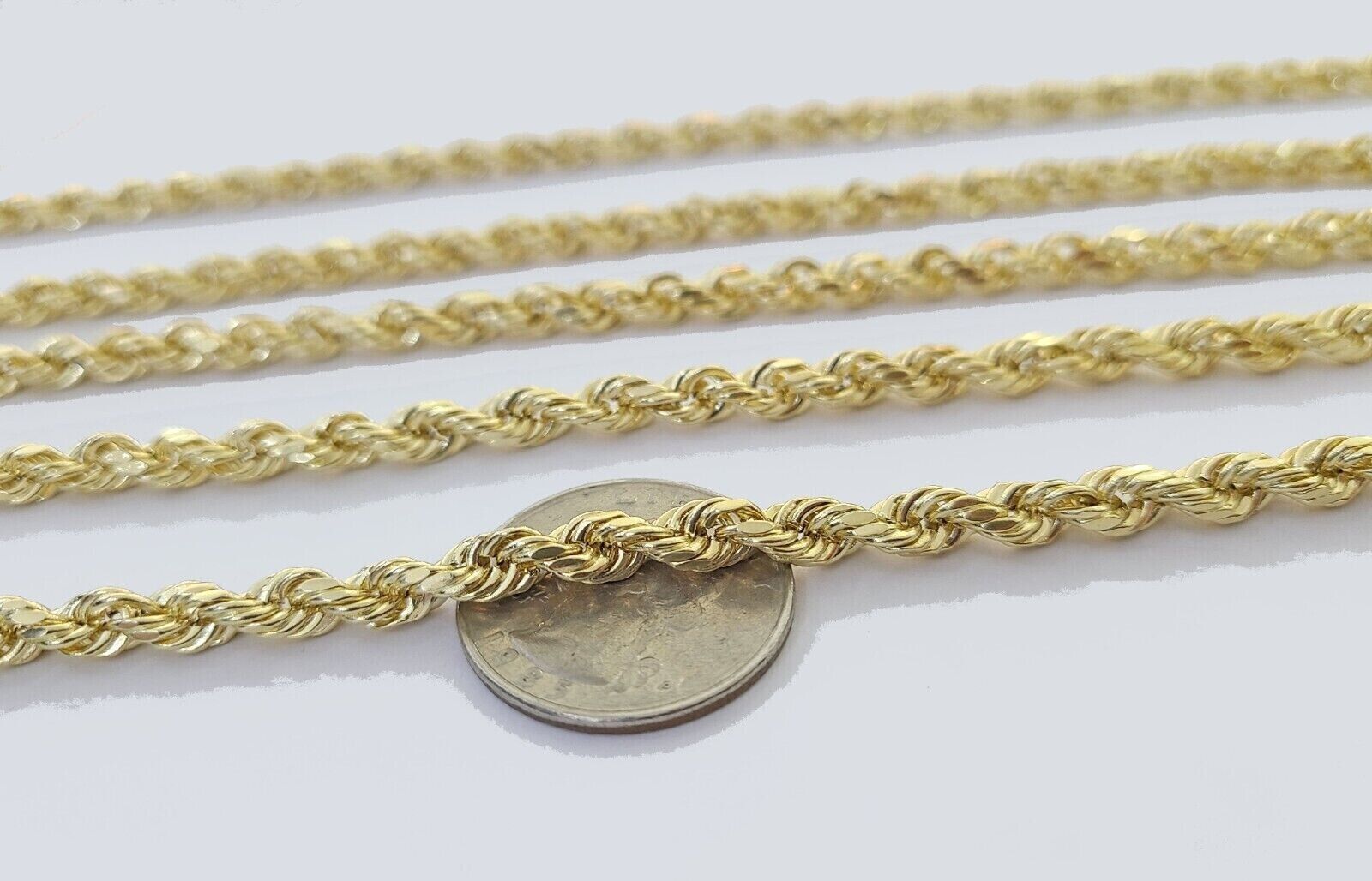 Real 14k Yellow Gold Rope Chain Necklace 4mm 18 - 30 Inch Diamond Cut 14kt SALE - GoldenlinQ