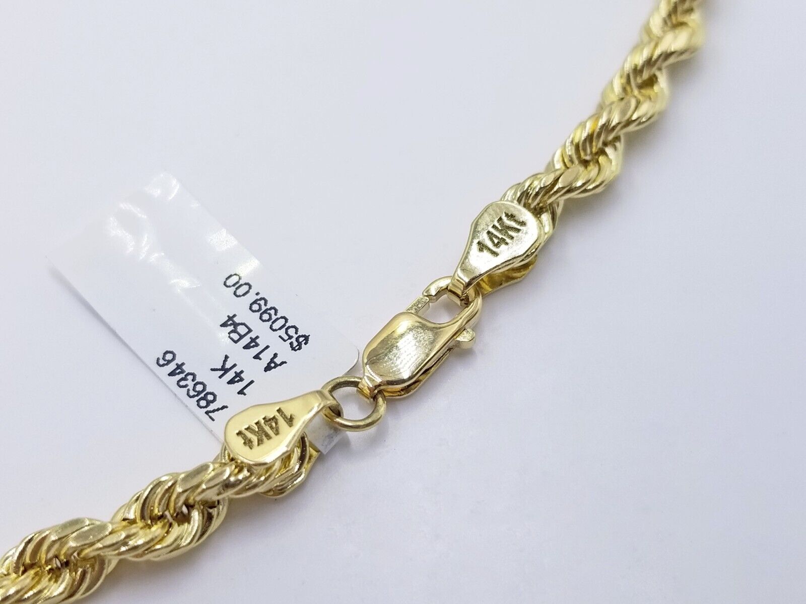 Real 14K Yellow Gold Rope Chain Necklace 5mm 22" 24" 26" inch for Men, Lobster - GoldenlinQ