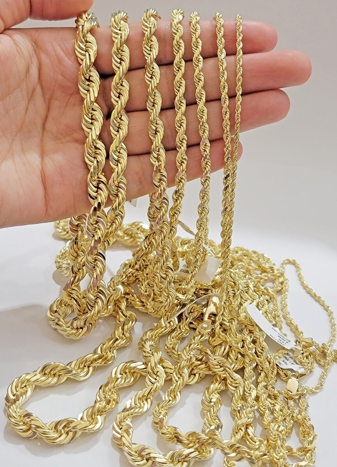 Real 14k Yellow Gold Rope Chain Solid Necklace 2mm-10mm 18"-30" Diamond Cut 14k