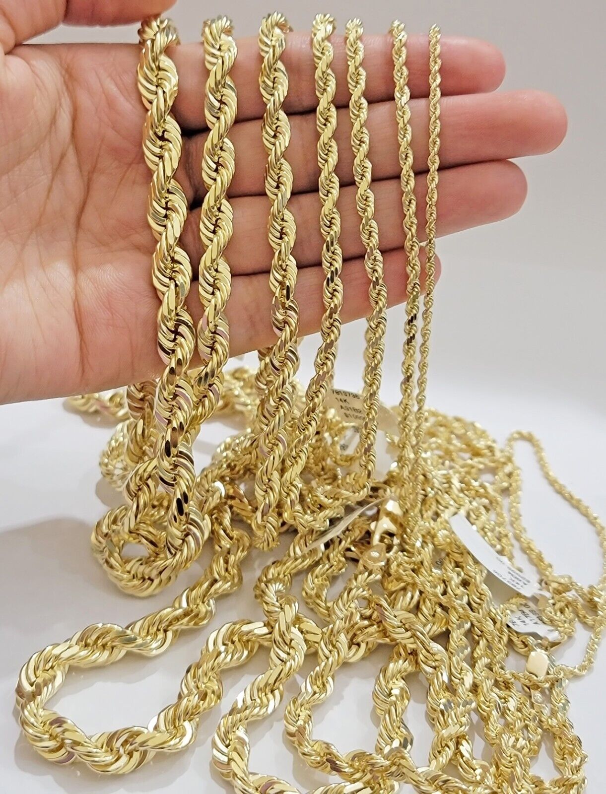 Real 14k Yellow Gold Rope Chain Solid Necklace 2mm-10mm 18"-30" Diamond Cut 14k
