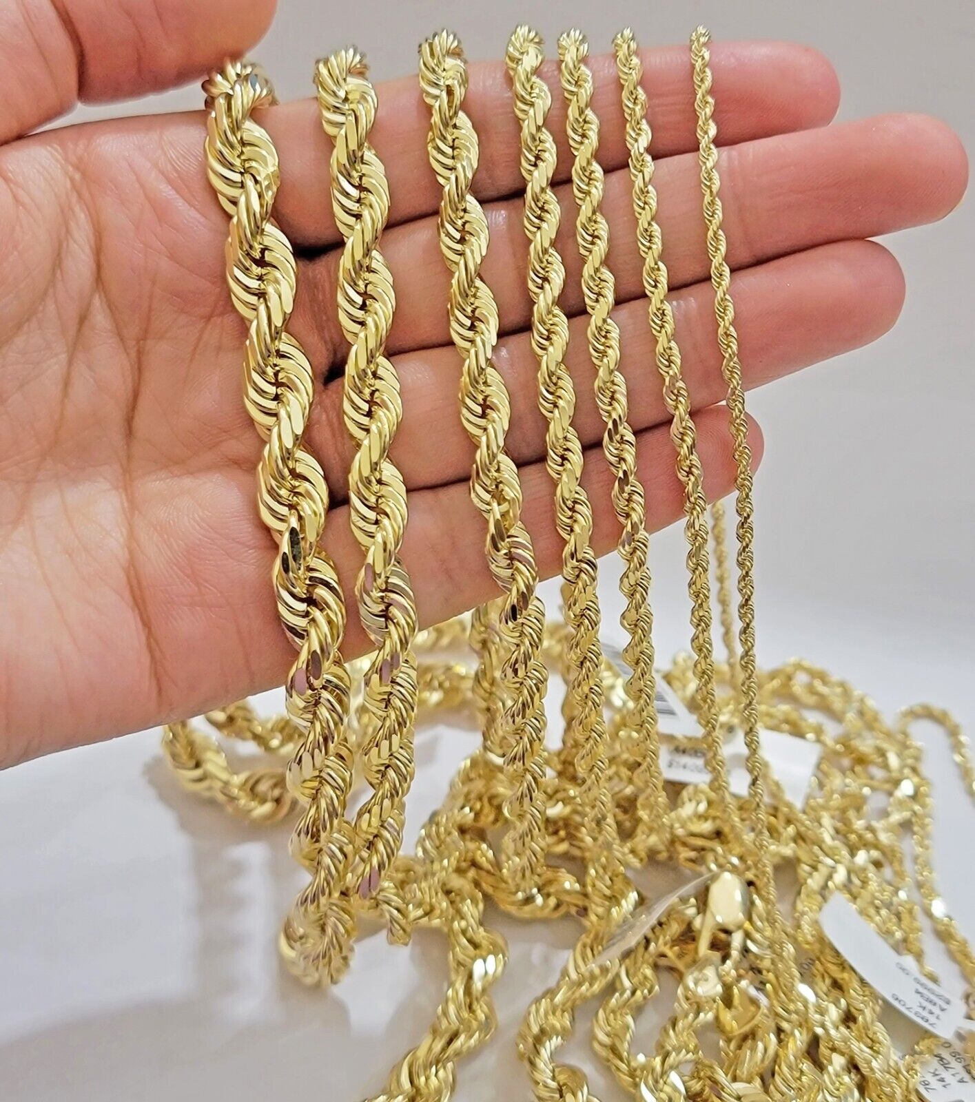 Real 14k Yellow Gold Rope Chain Solid Necklace 2mm-10mm 18"-30" Diamond Cut 14k