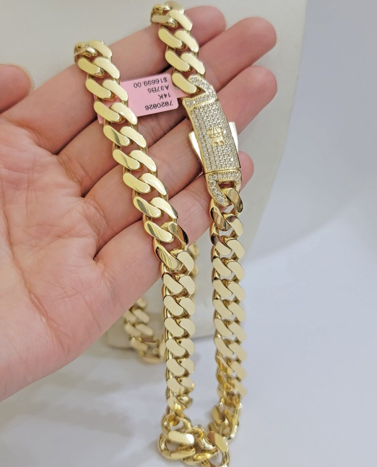 Real 14K Yellow Gold Royal Monaco Chain 10mm chain 24Inch Necklace Mens Puro ORO - GoldenlinQ