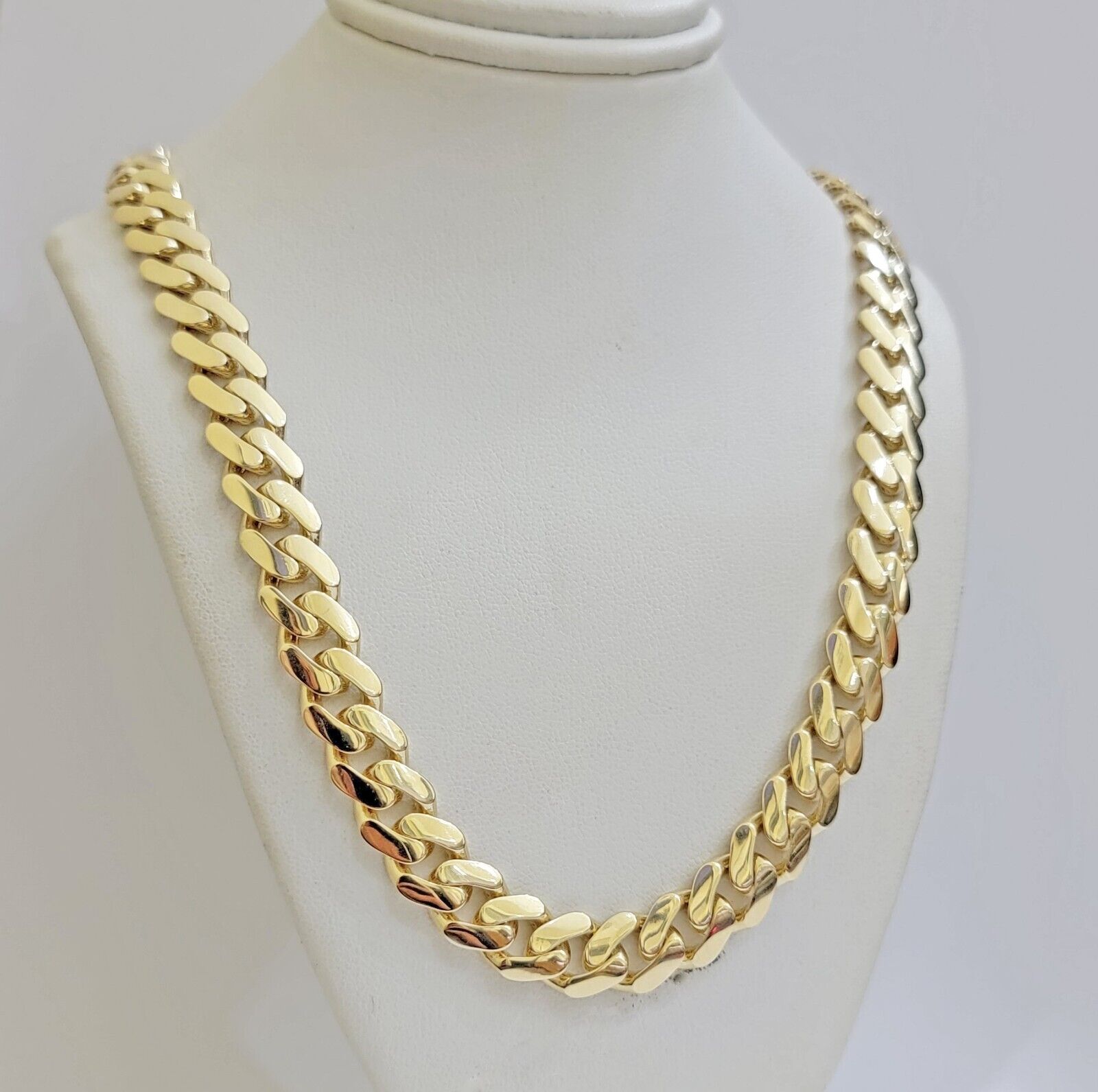 Real 14K Yellow Gold Royal Monaco Chain 10mm chain 24Inch Necklace Mens Puro ORO - GoldenlinQ