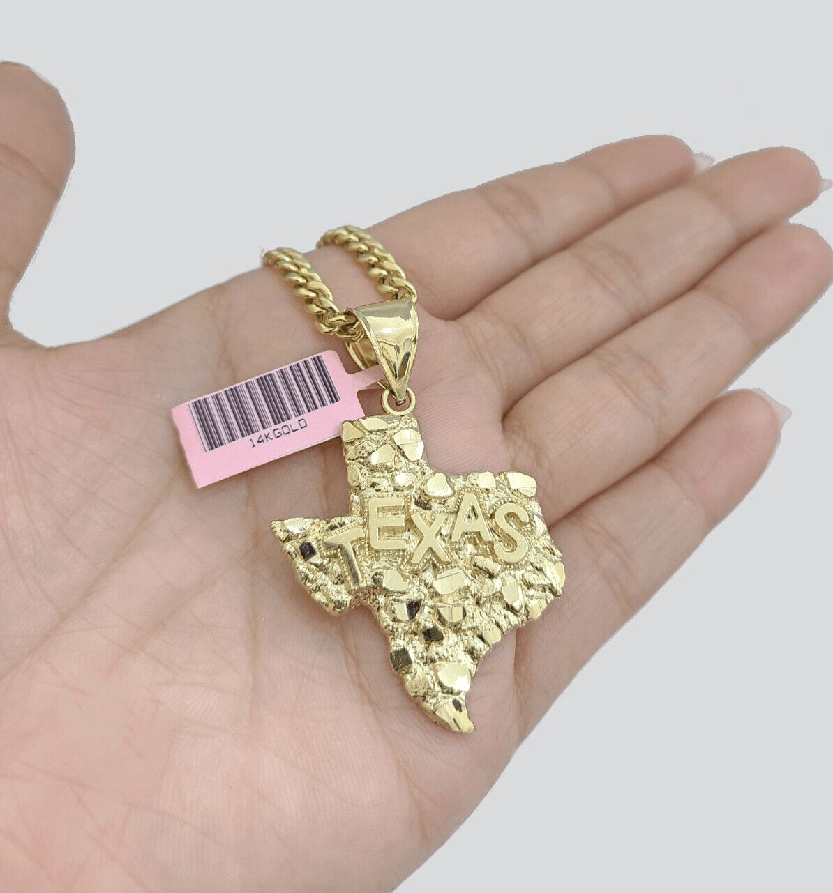 Real 14k Yellow Gold Texas Map Charm 2'' Inch Pendant 14kt for Chain & Necklaces