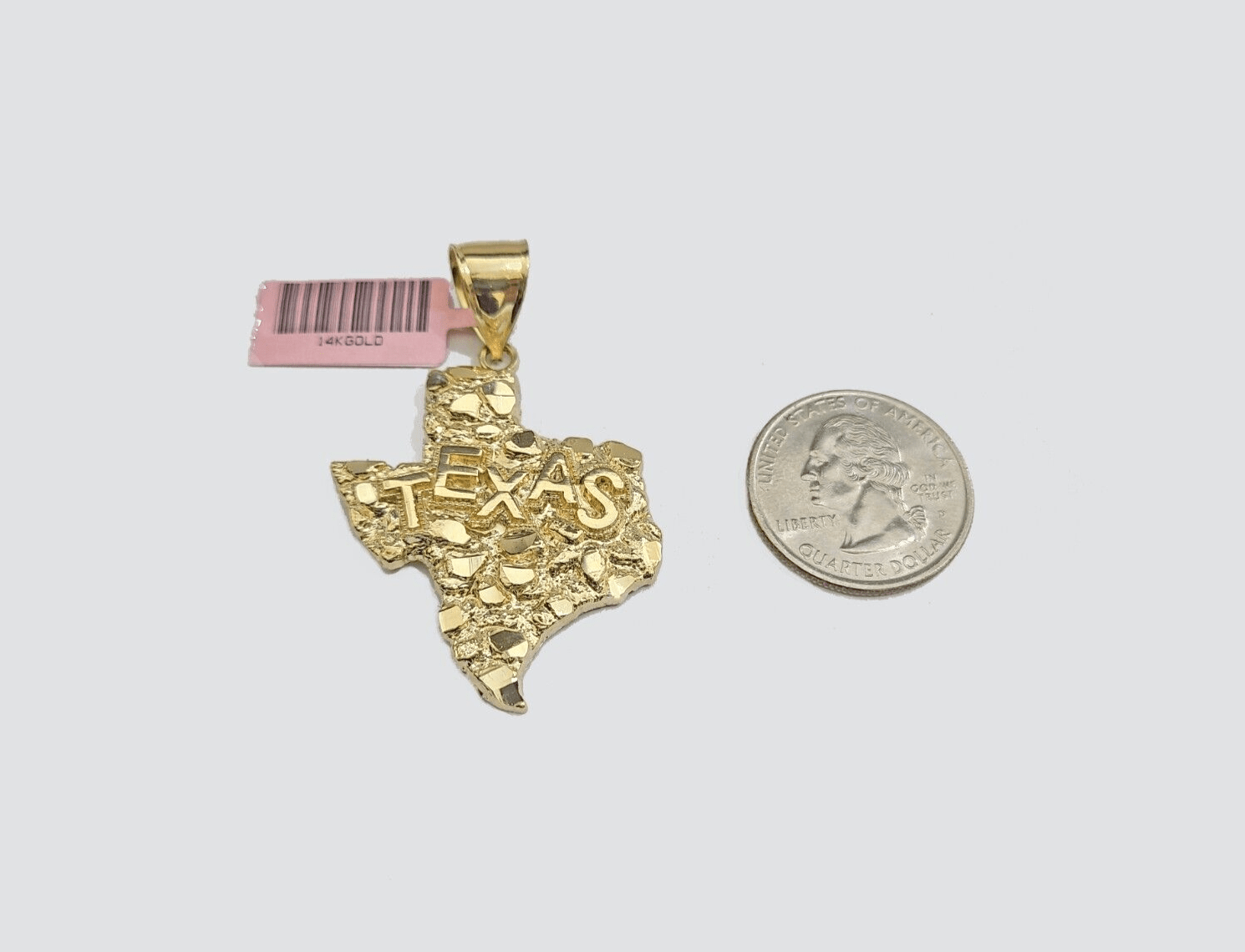 Real 14k Yellow Gold Texas Map Charm 2'' Inch Pendant 14kt for Chain & Necklaces