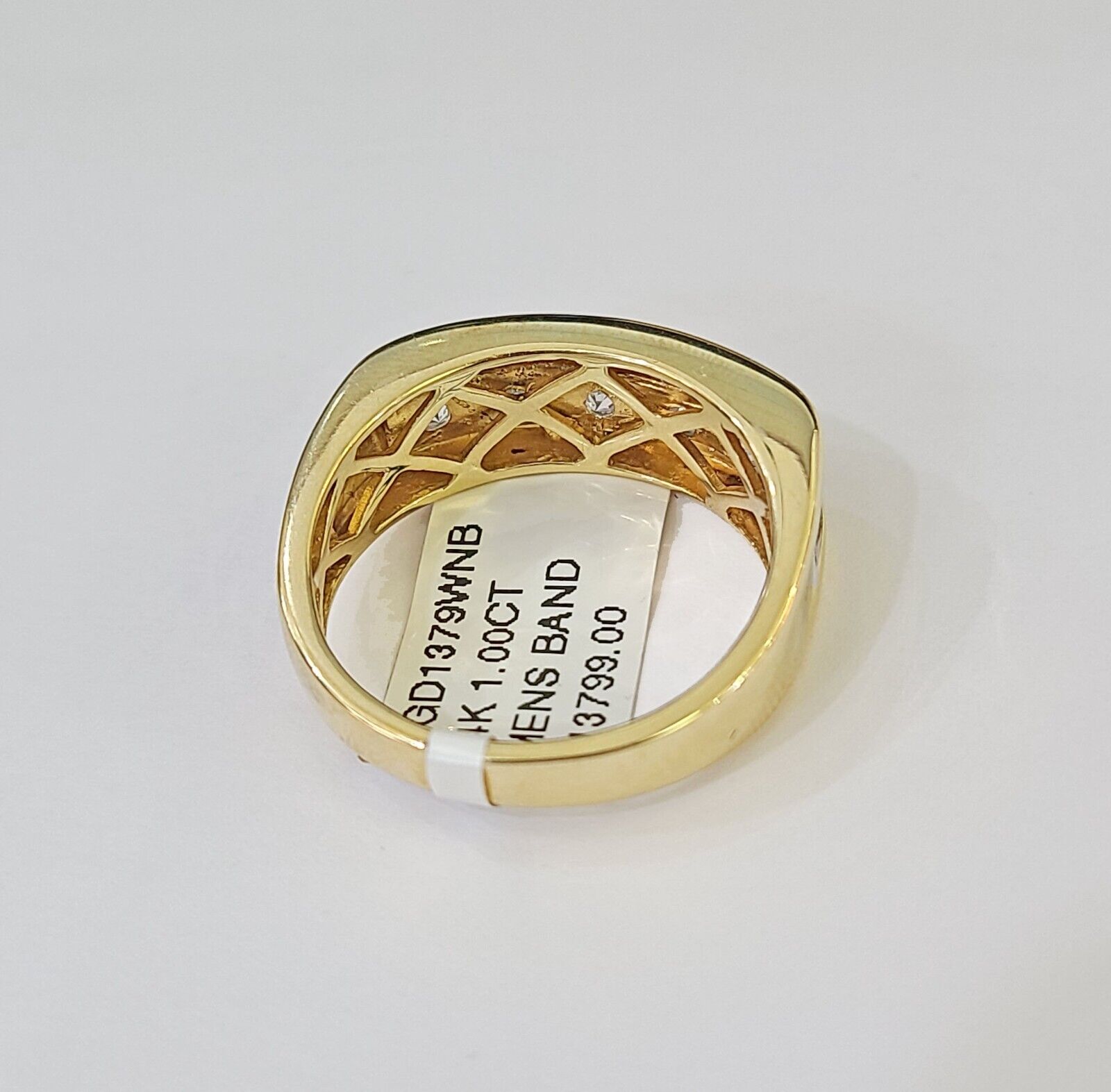 Real 14k Yellow Gold White Diamond Mens Ring Genuine Natural - GoldenlinQ