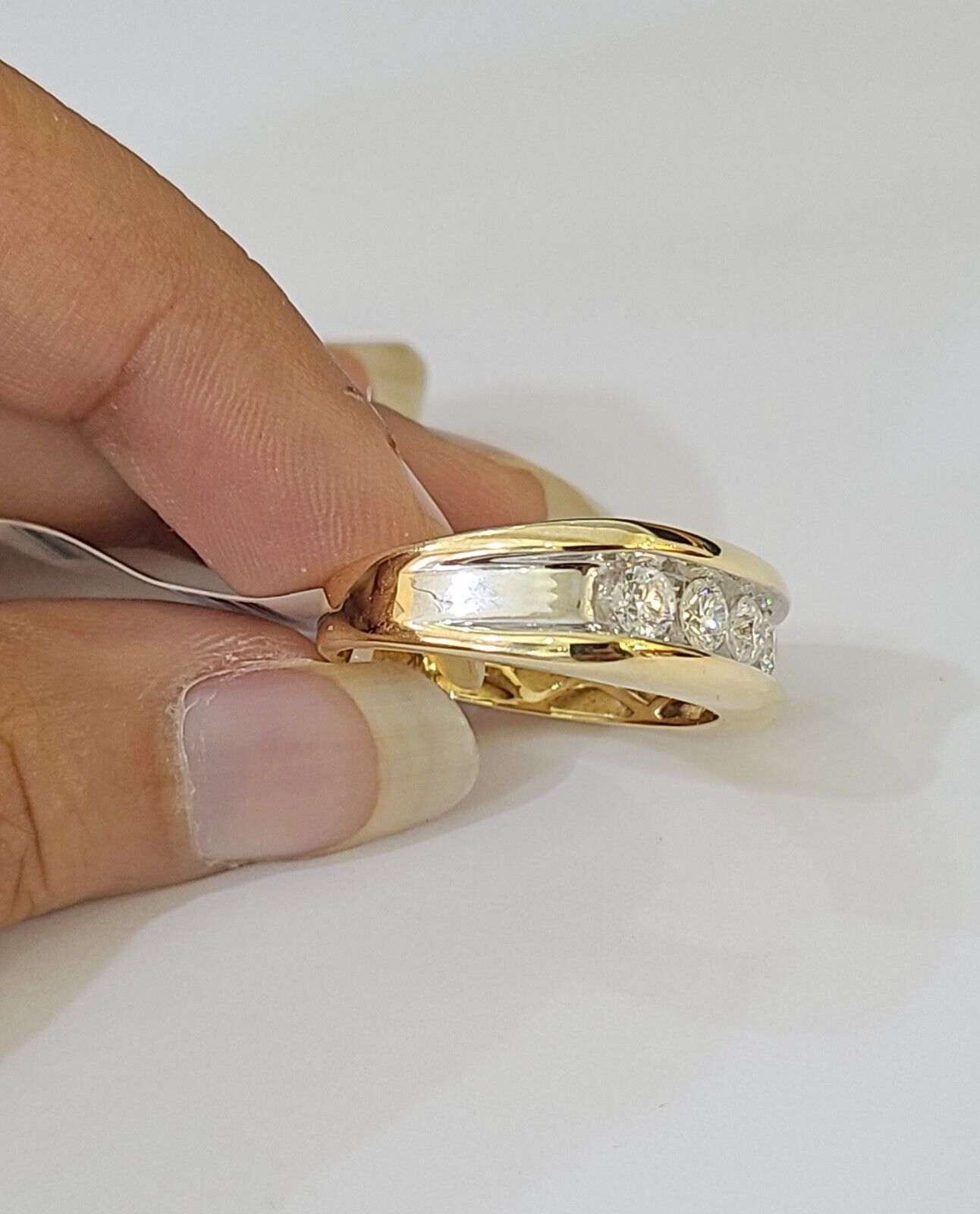 Real 14k Yellow Gold White Diamond Mens Ring Genuine Natural - GoldenlinQ