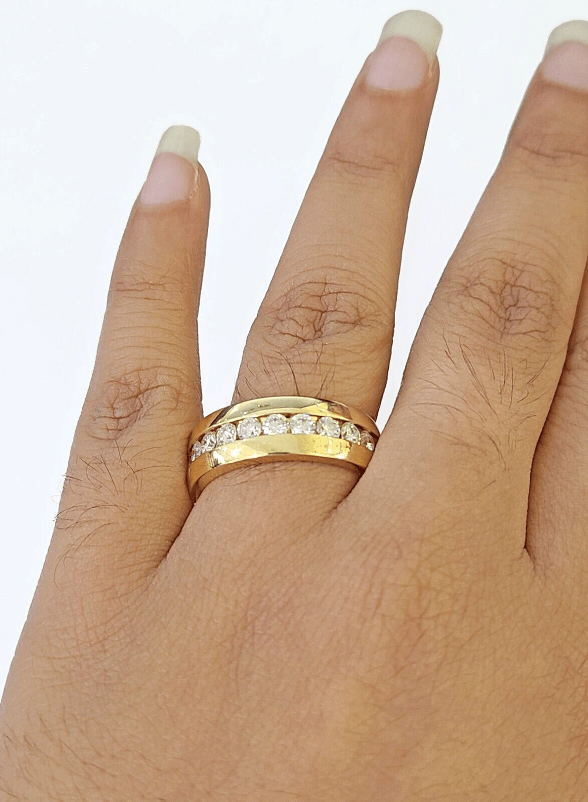 Real 14k Yellow Gold White Diamond Mens Ring Genuine Natural - GoldenlinQ