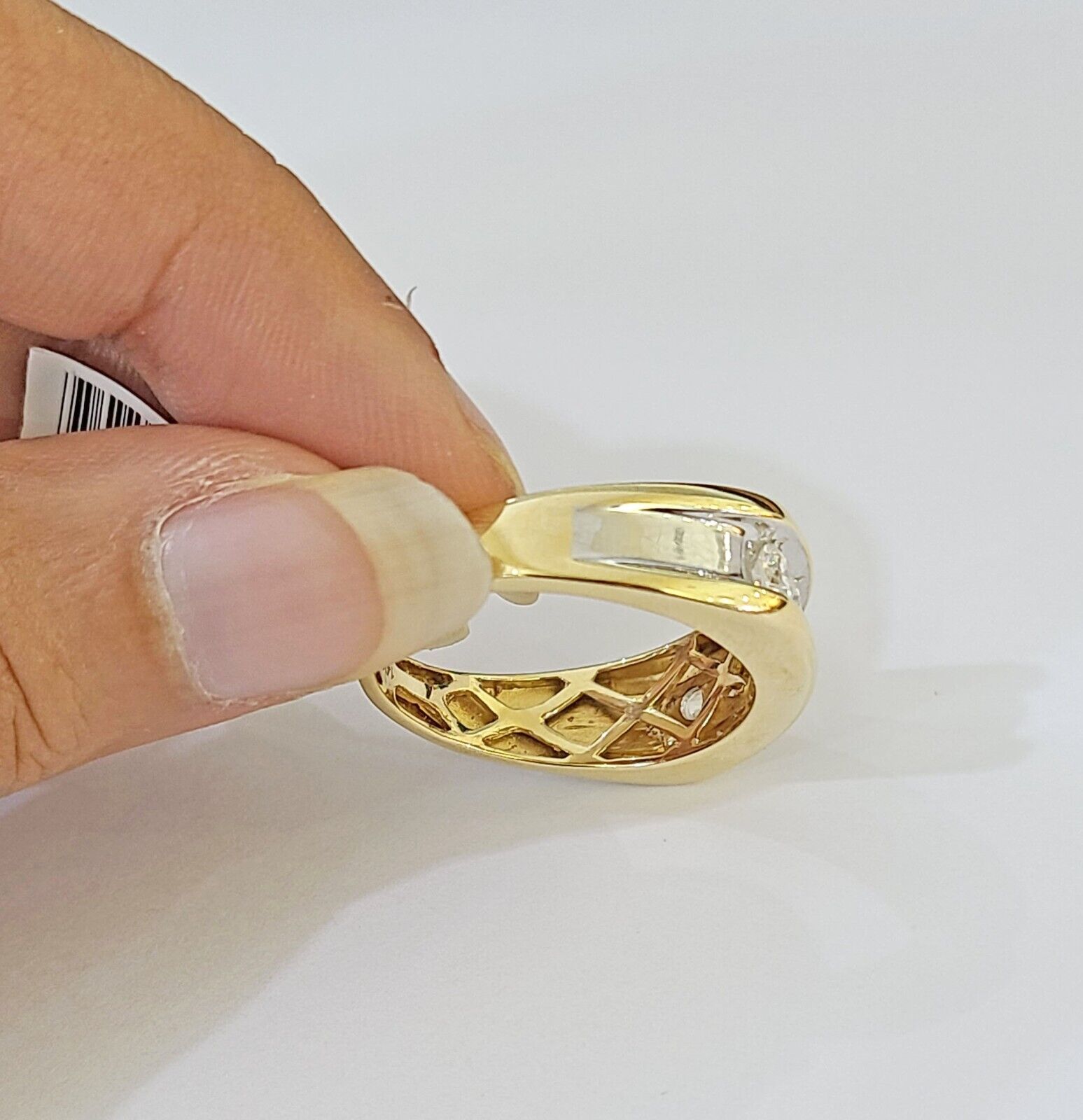 Real 14k Yellow Gold White Diamond Mens Ring Genuine Natural - GoldenlinQ