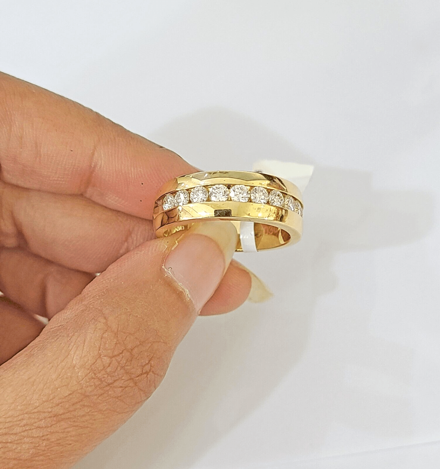 Real 14k Yellow Gold White Diamond Mens Ring Genuine Natural - GoldenlinQ