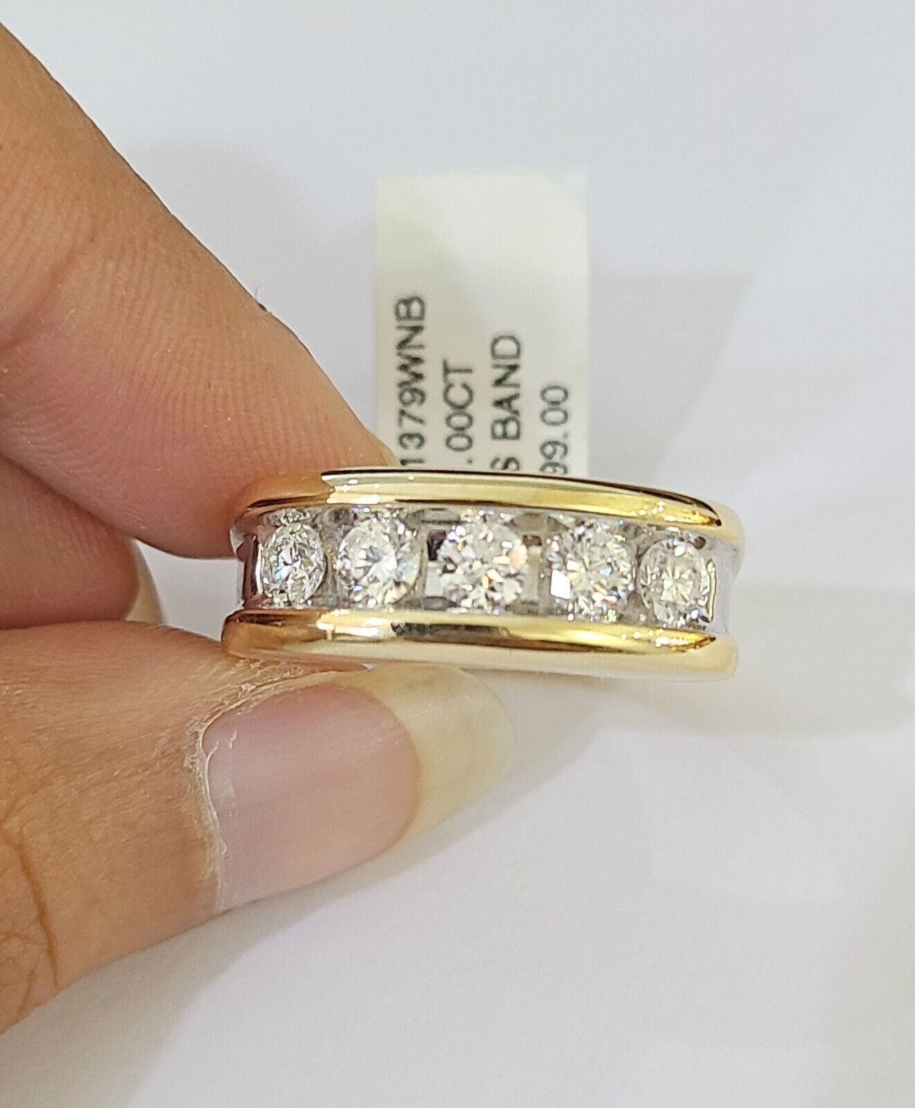 Real 14k Yellow Gold White Diamond Mens Ring Genuine Natural - GoldenlinQ