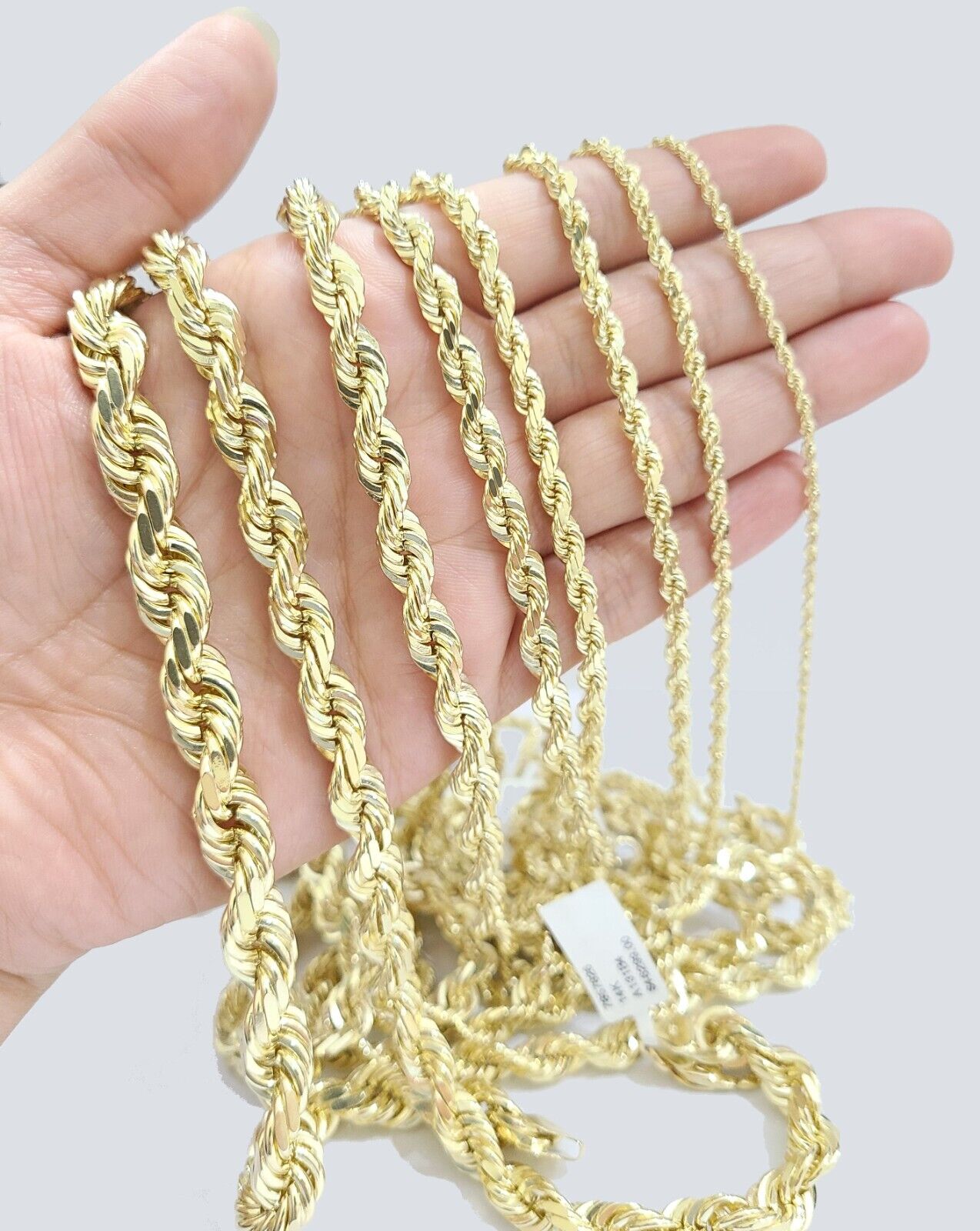 Real 14K Yellow Solid Gold Rope Chain 2 - 8mm Necklace 20 - 24'' inches Lobster - GoldenlinQ