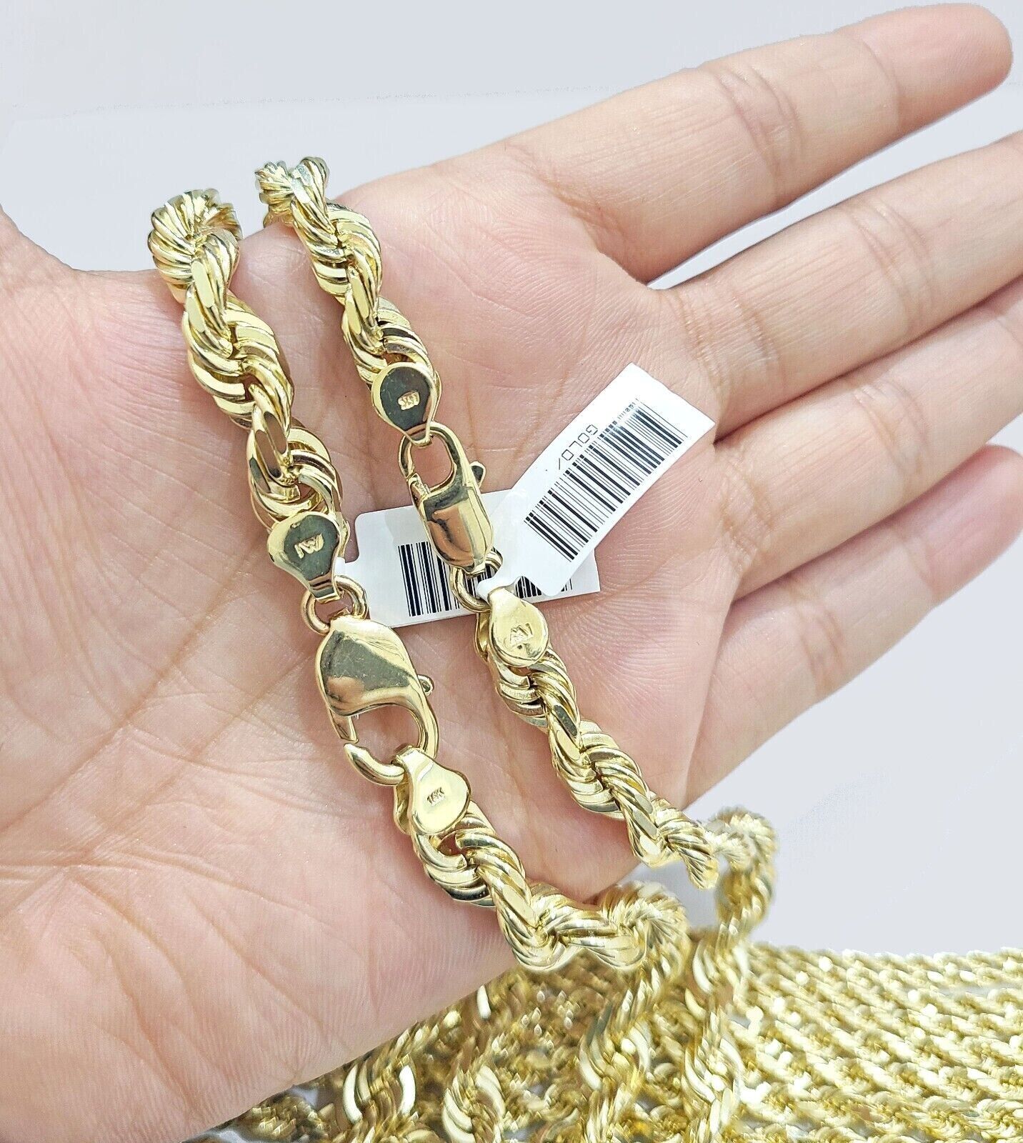 Real 14K Yellow Solid Gold Rope Chain 2 - 8mm Necklace 20 - 24'' inches Lobster - GoldenlinQ