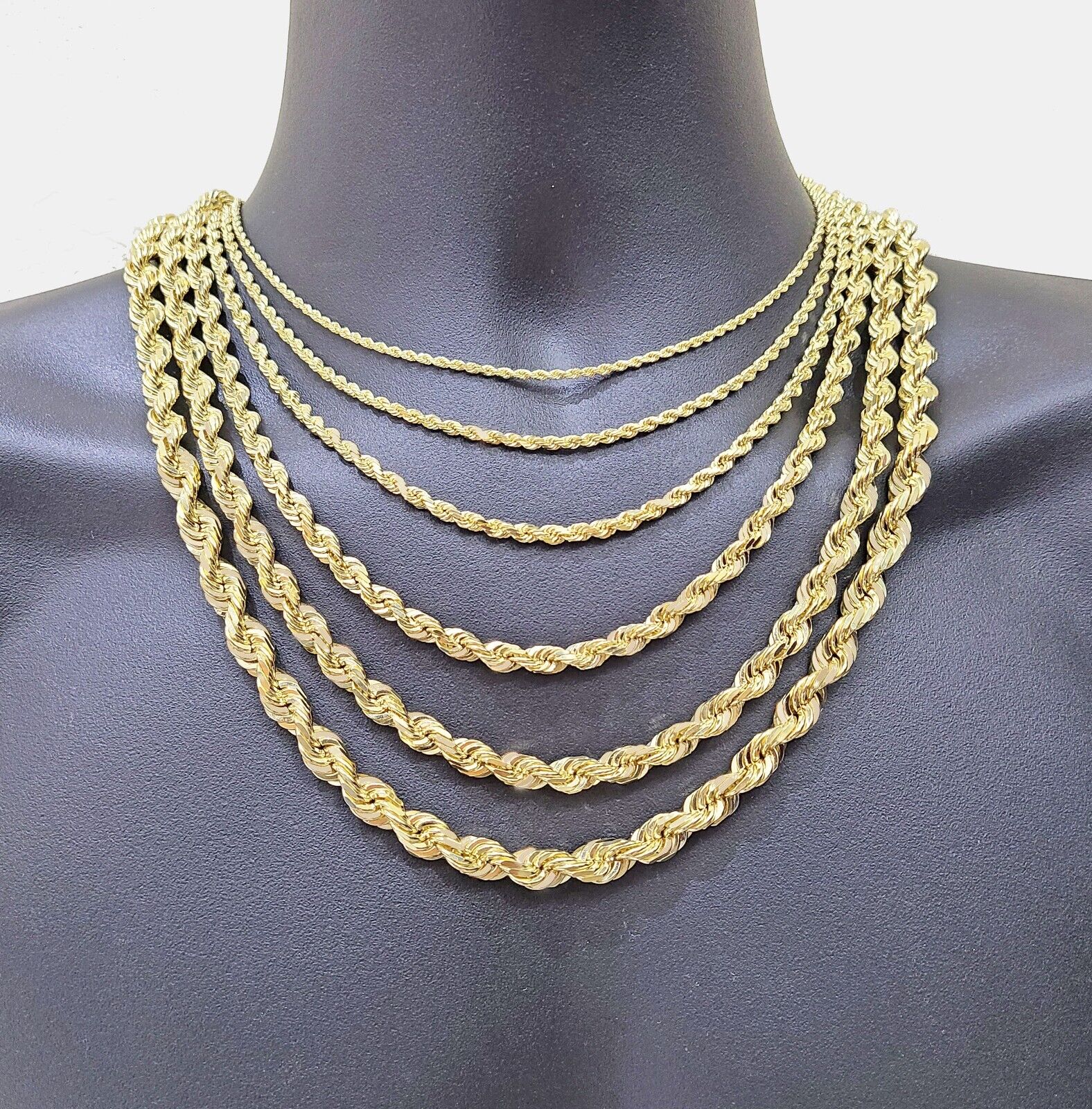 Real 14K Yellow Solid Gold Rope Chain 2 - 8mm Necklace 20 - 24'' inches Lobster - GoldenlinQ