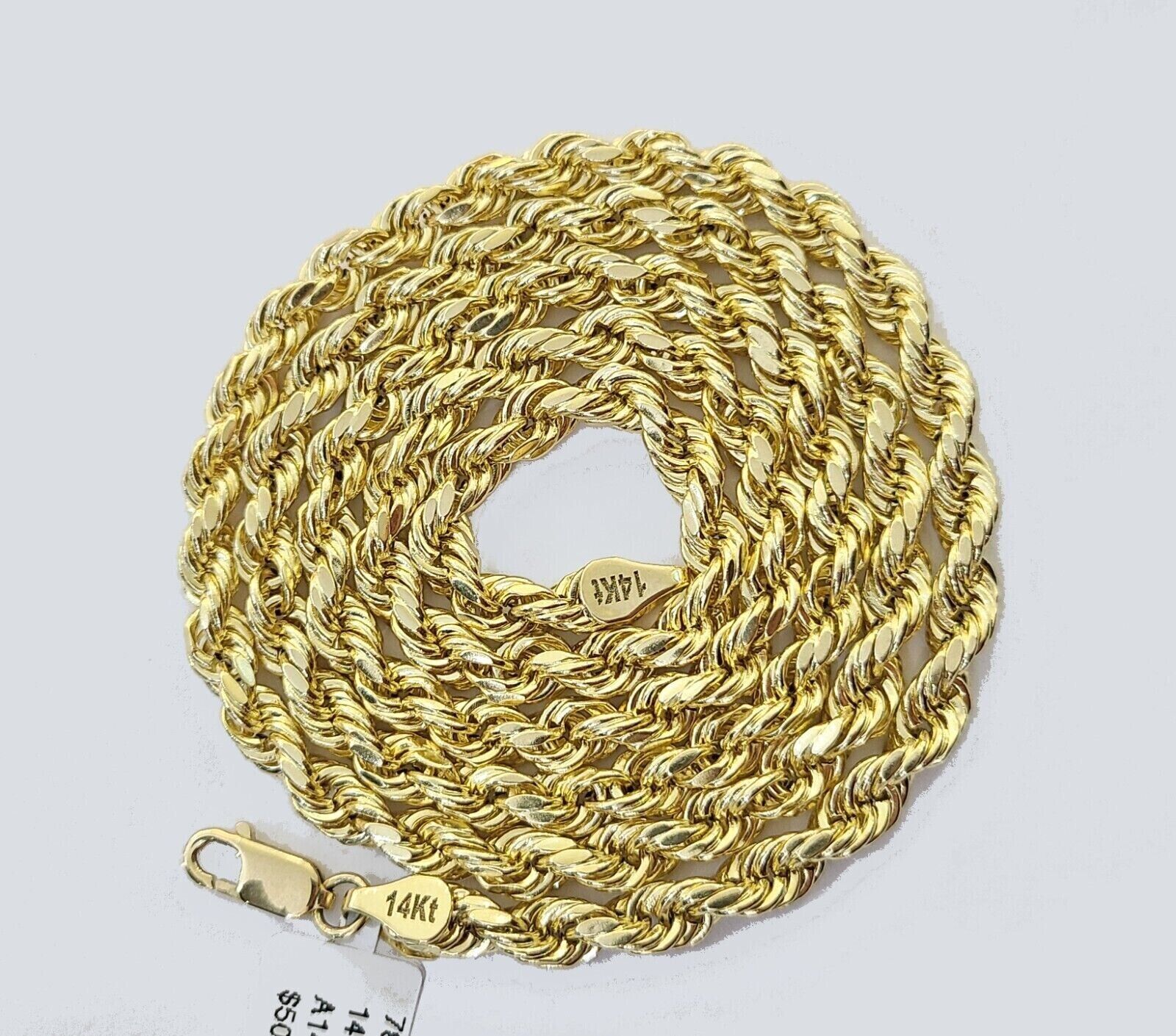 Real 14K Yellow Solid Gold Rope Chain 2 - 8mm Necklace 20 - 24'' inches Lobster - GoldenlinQ