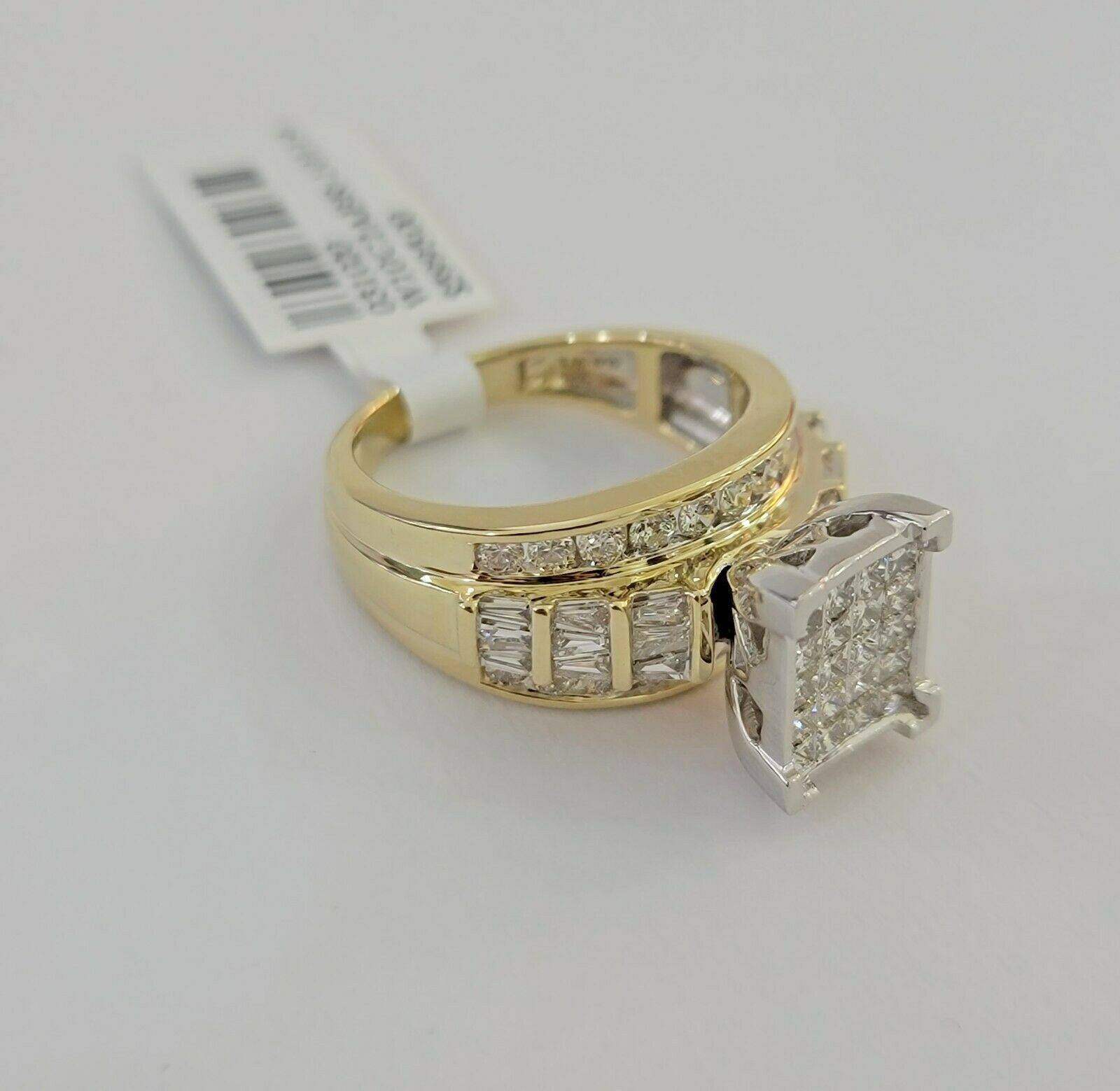 Real 14kt Gold Diamond Ladies Ring 2CT Princess Cut Baguette Round, Yellow Gold - GoldenlinQ
