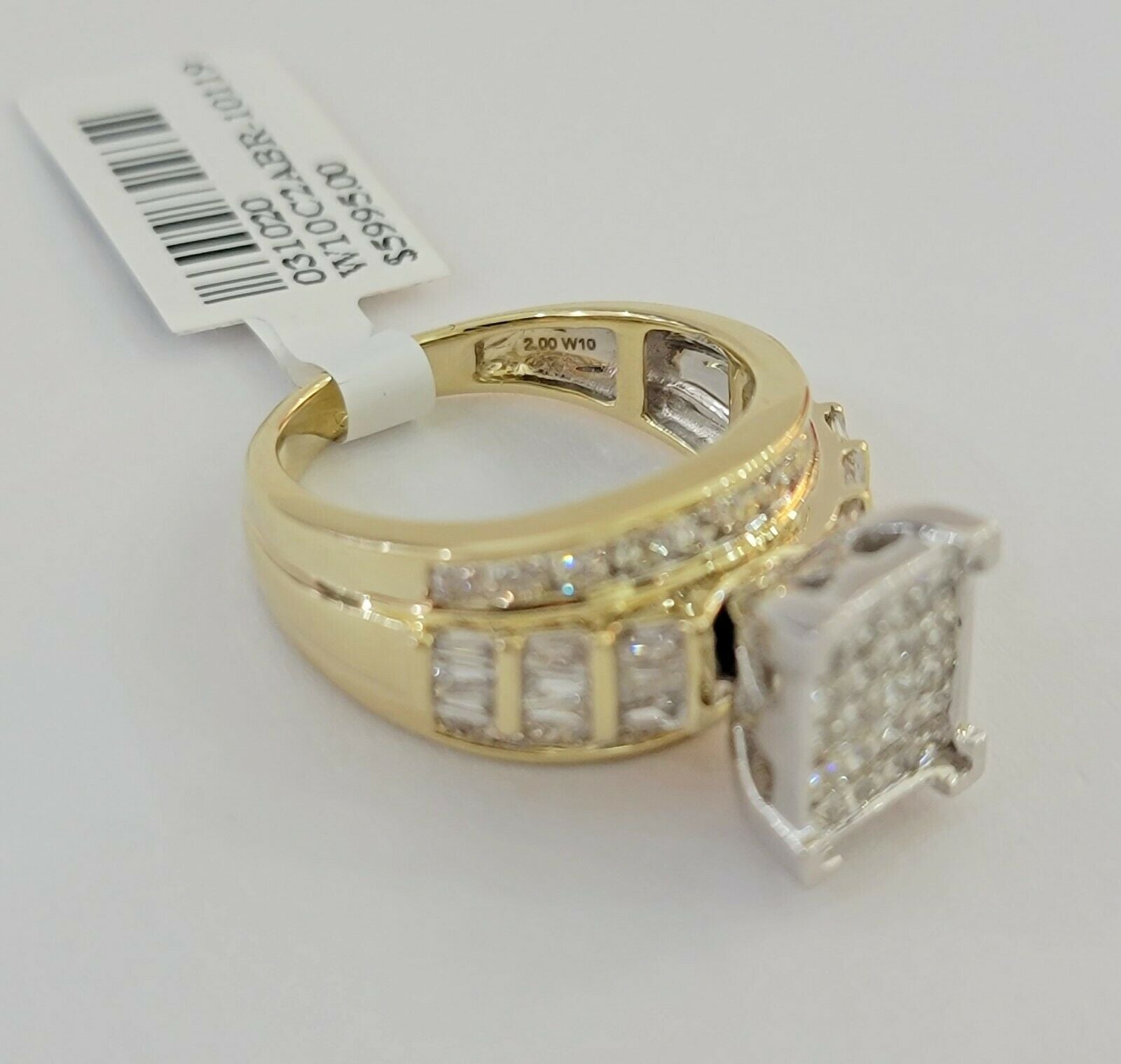 Real 14kt Gold Diamond Ladies Ring 2CT Princess Cut Baguette Round, Yellow Gold - GoldenlinQ