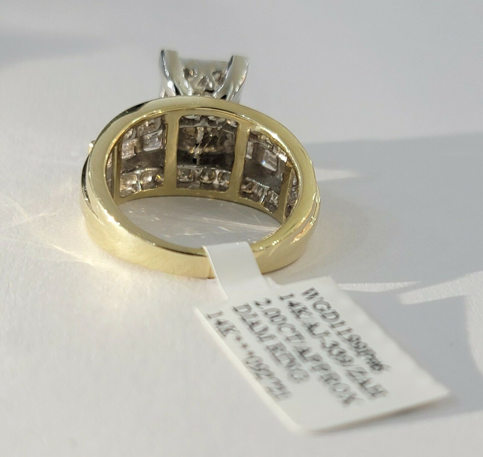 Real 14kt Gold Diamond Ladies Ring 2CT Princess Cut Baguette Round, Yellow Gold - GoldenlinQ