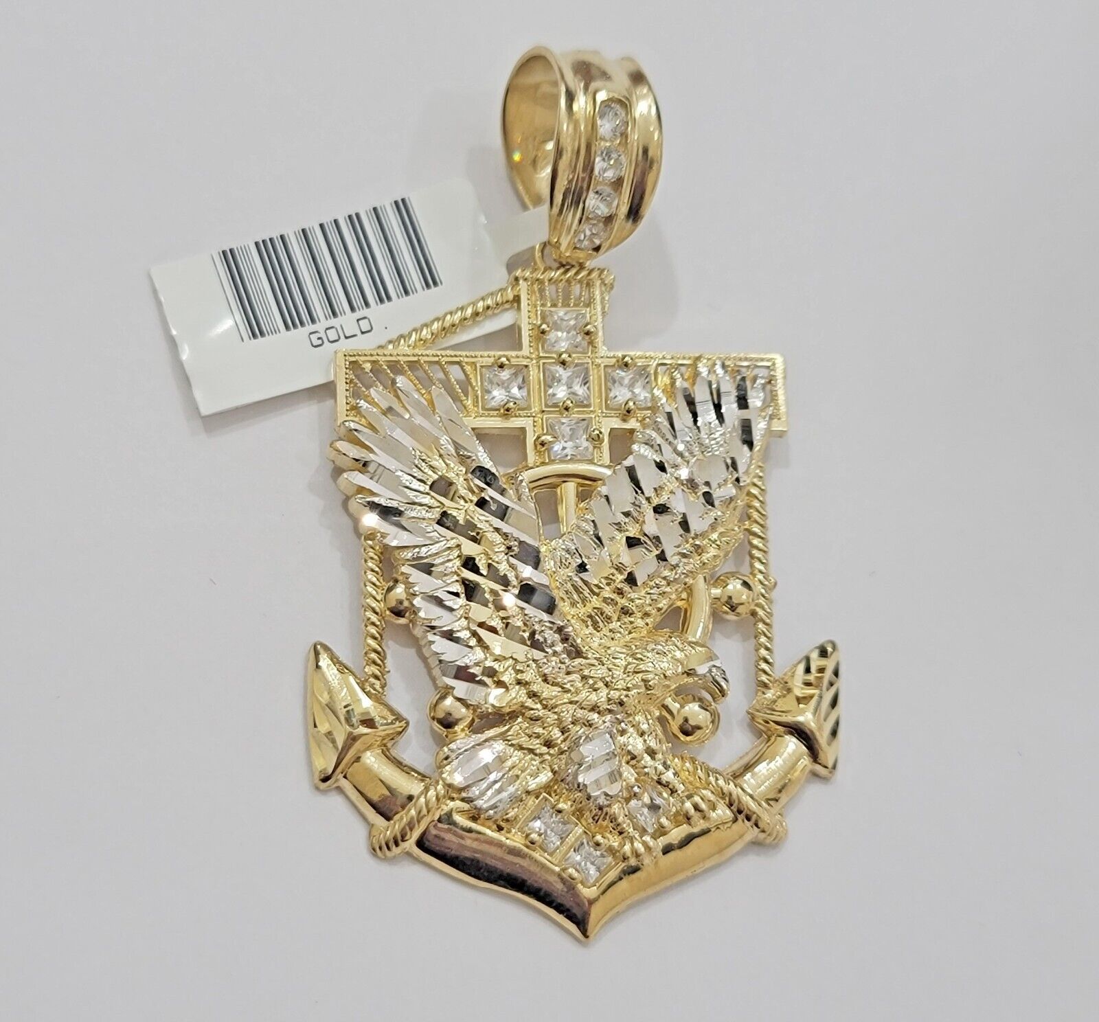Real 14kt Gold Eagle Anchor Charm Pendant New,14k Yellow Gold For Men's Necklace - GoldenlinQ