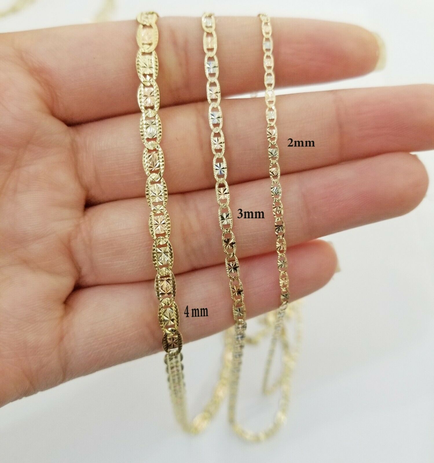 REAL 14kt Gold Necklace Ladies chain 2mm 3mm 4mm 18" - 26" Diamond cuts Women - GoldenlinQ
