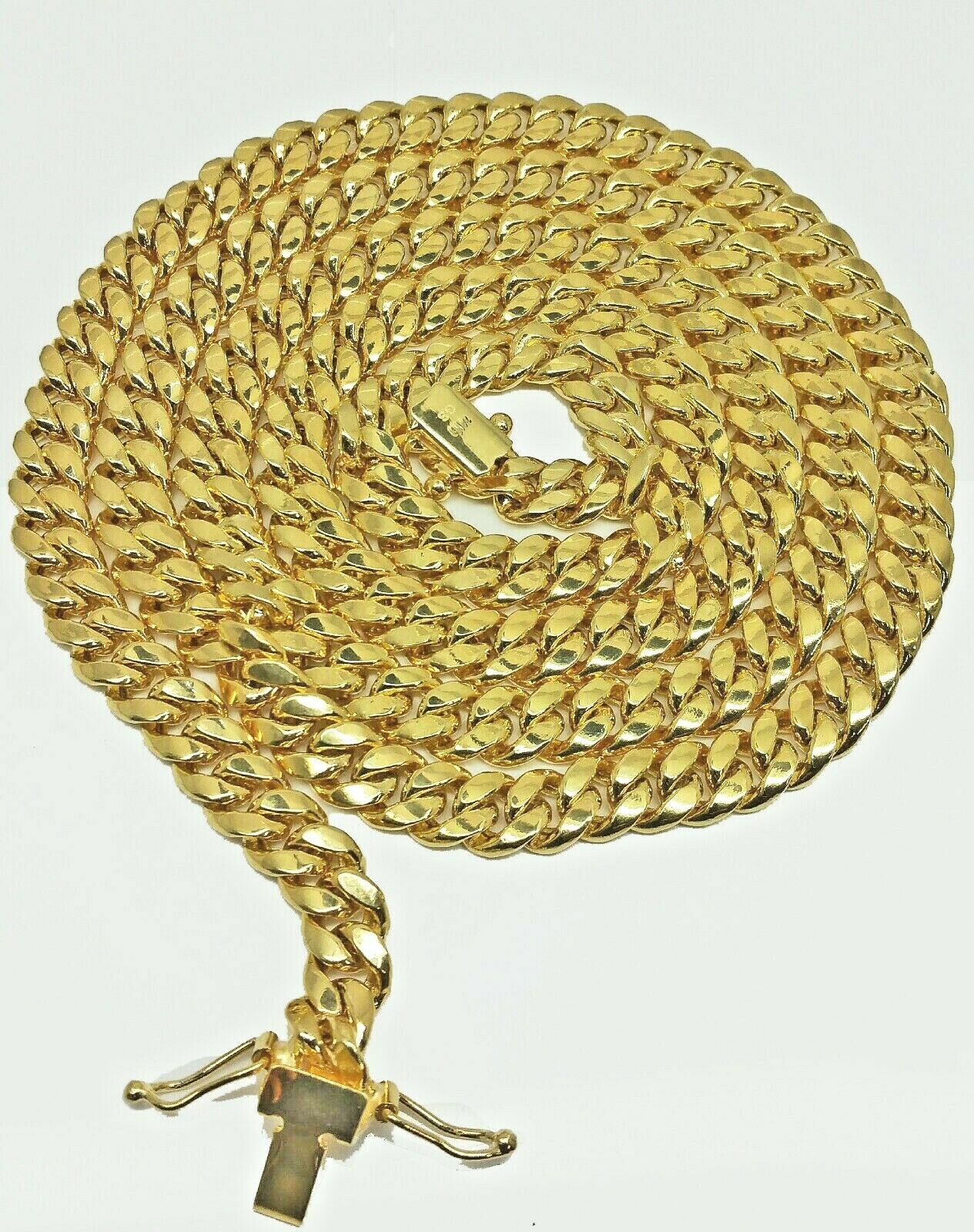 Real 14kt Gold Necklace Miami Cuban Link chain 7MM 18" - 30" 14k Yellow Gold,Clasp - GoldenlinQ