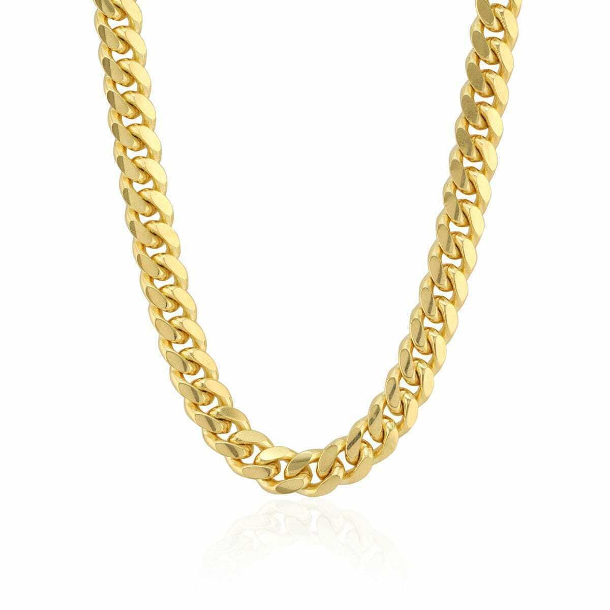 Real 14kt Gold Necklace Miami Cuban Link chain 7MM 18" - 30" 14k Yellow Gold,Clasp - GoldenlinQ