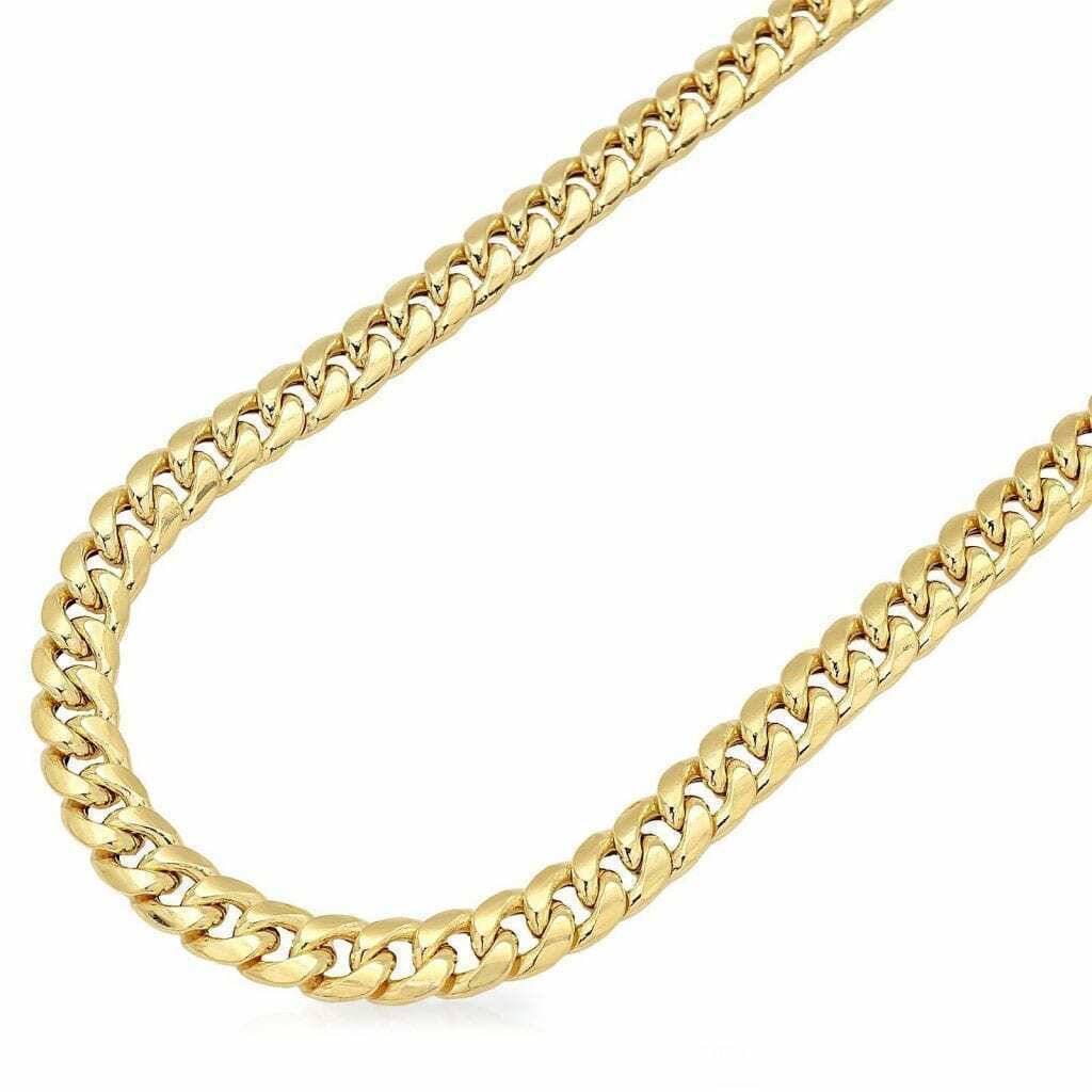 Real 14kt Gold Necklace Miami Cuban Link chain 7MM 18" - 30" 14k Yellow Gold,Clasp - GoldenlinQ