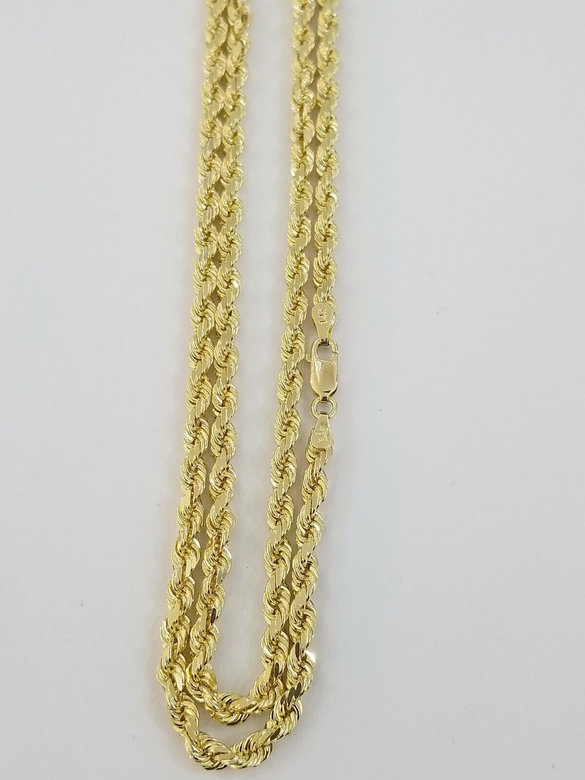 Real 14KT SOLID Yellow Gold 4mm Rope Chain Diamond Cut 18 Inches Real Gold - GoldenlinQ