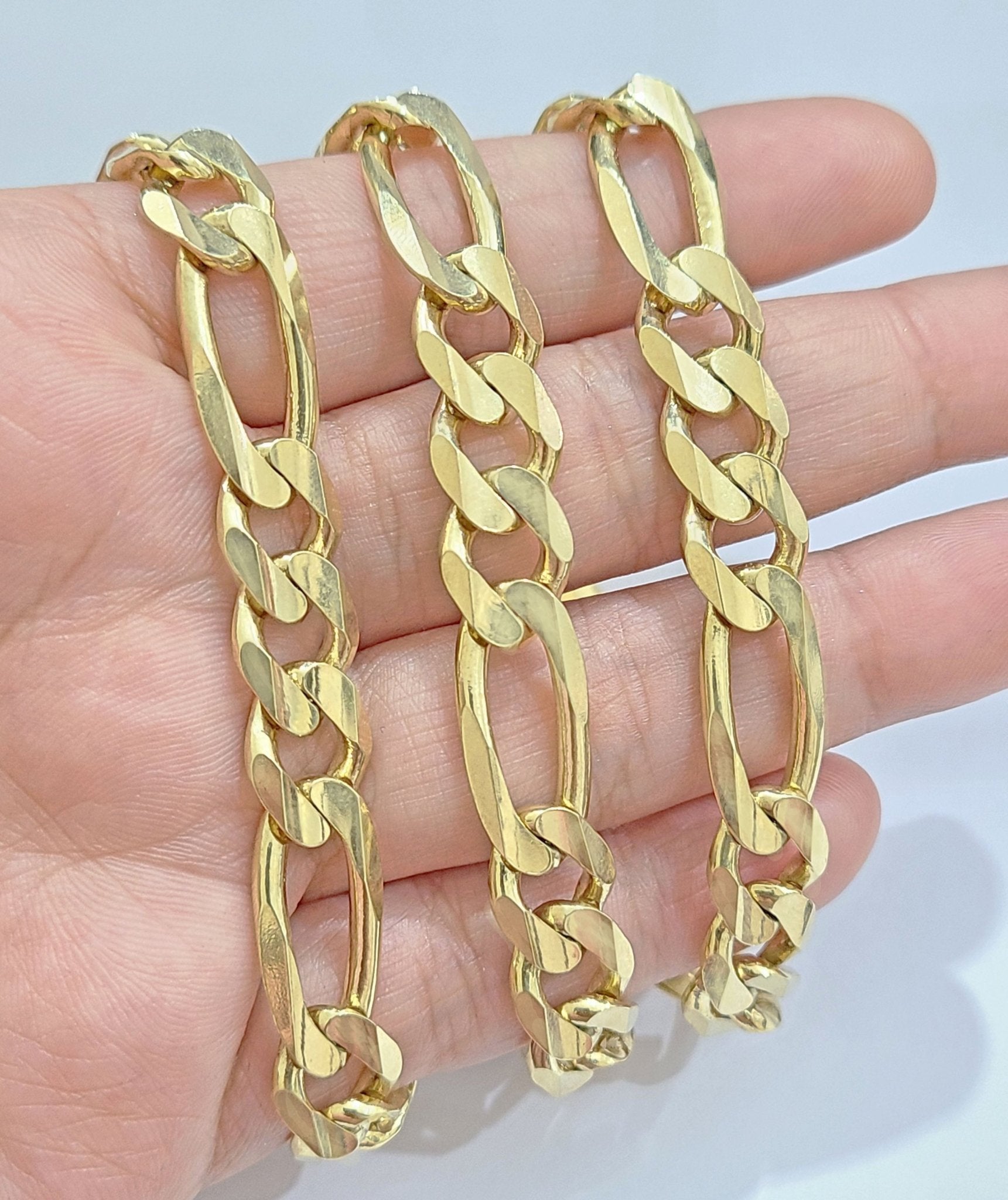 Real 14kt Solid Yellow Gold Figaro Chain 10mm 28'' inches Necklace 14k