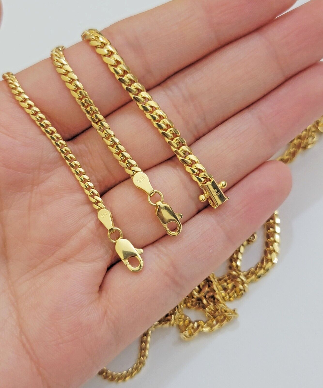 Real 18k Gold Chain Necklace Miami Cuban Link 2.5 - 4mm 18 - 26 Inch SOLID Men Women - GoldenlinQ