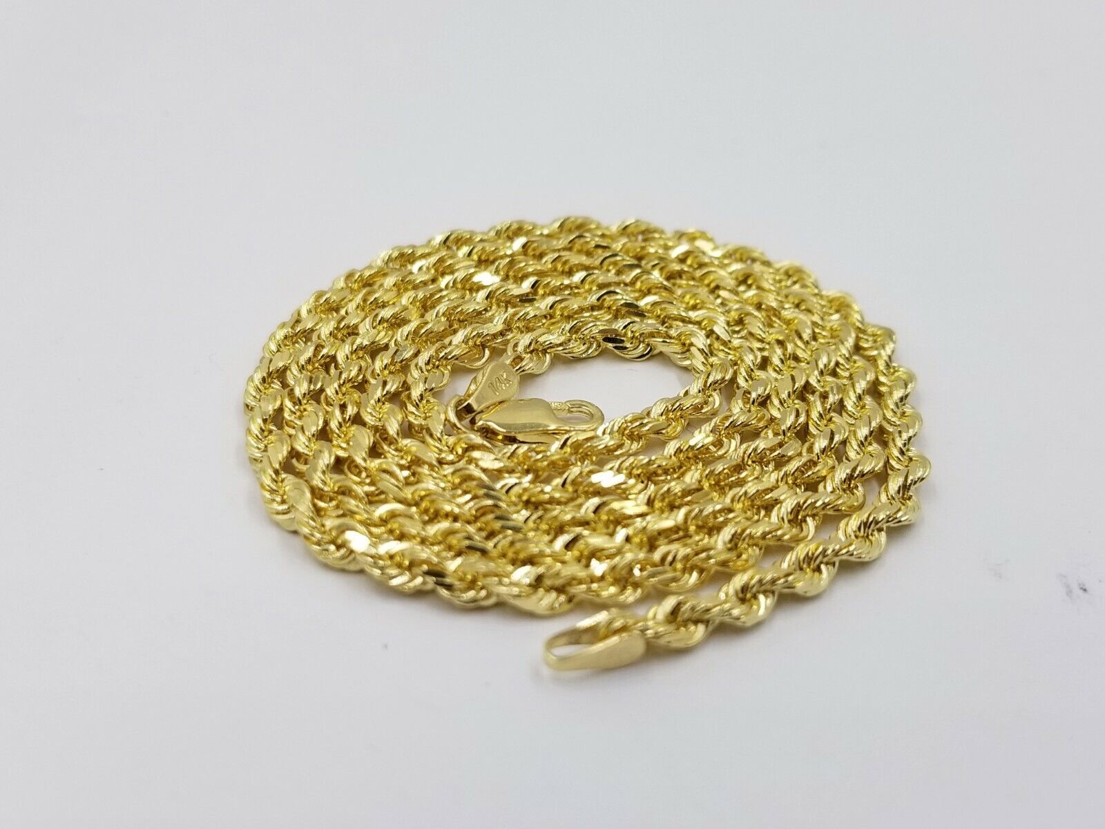 Real 18k Solid Yellow Gold Rope Chain 2mm Diamond Cut 16" Inches Lobster Lock - GoldenlinQ