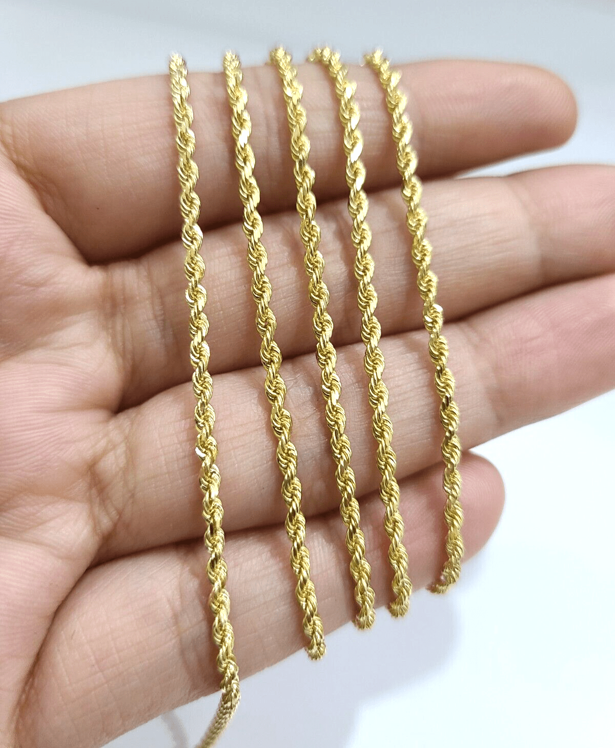 Real 18k Solid Yellow Gold Rope Chain 2mm Diamond Cut 16" Inches Lobster Lock - GoldenlinQ