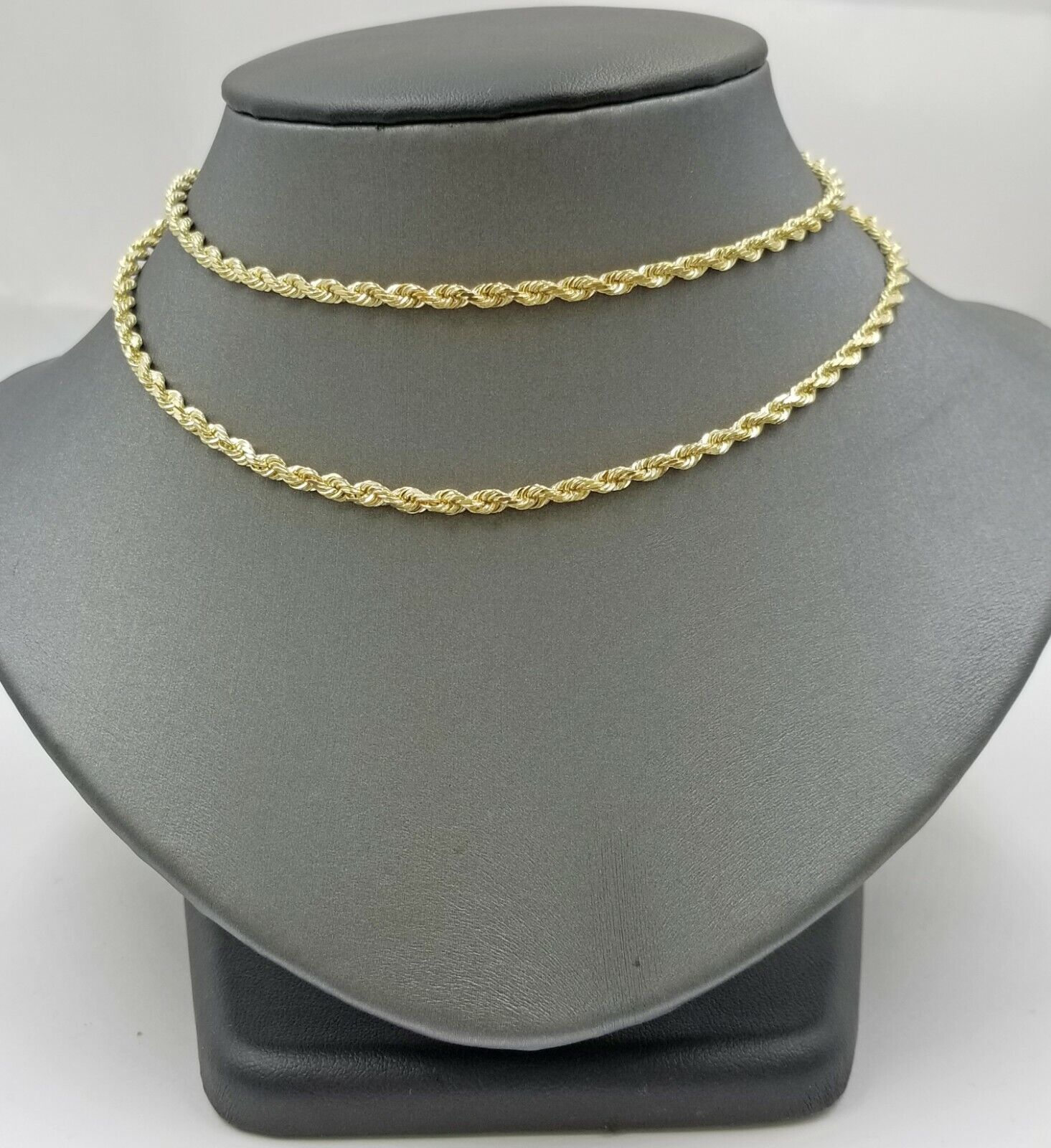Real 18k Solid Yellow Gold Rope Chain 2mm Diamond Cut 20" Inches Lobster Lock - GoldenlinQ